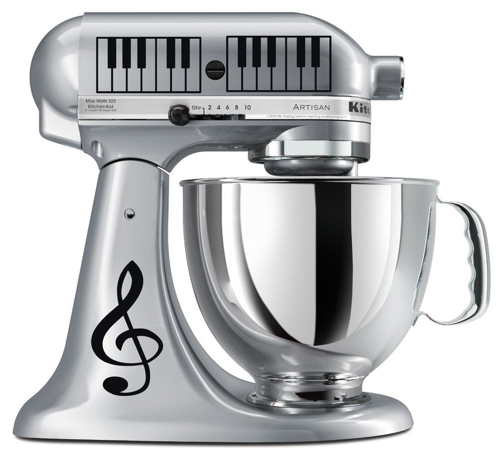 Treble Clef & Piano Keys Vinyl Decal Set for KitchenAid Mixers - Black Music Note Stickers - Perfect for Baking Enthusiasts & Music Lovers