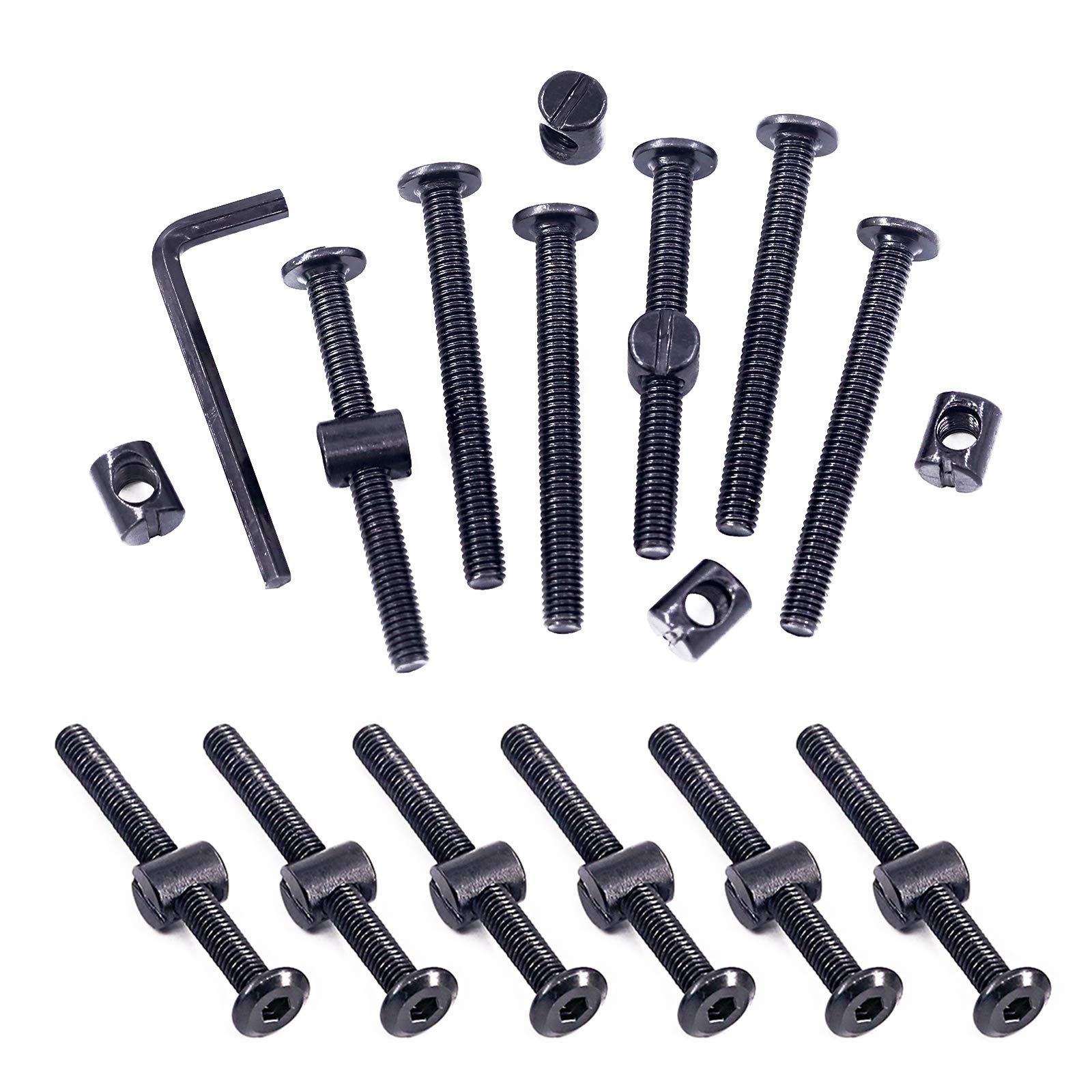Swpeet 25Pcs M6x60mm Black Crib Screws with Allen Wrench - Perfect for Baby Beds & Furniture Assembly