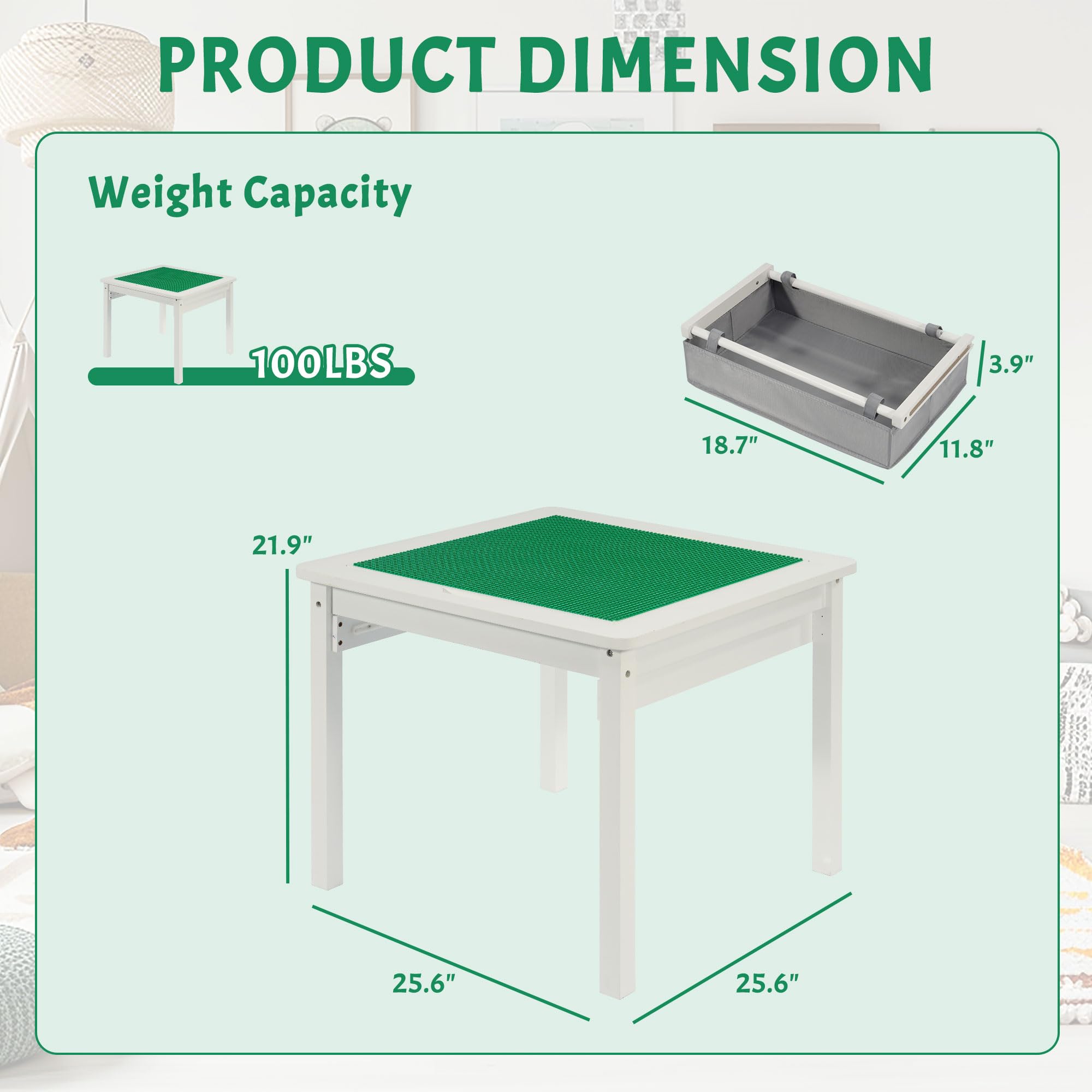 2-in-1 Kids Wooden Play Table with Storage - Building & Drawing Desk for Blocks & Crafts - Perfect for Playroom & Preschool