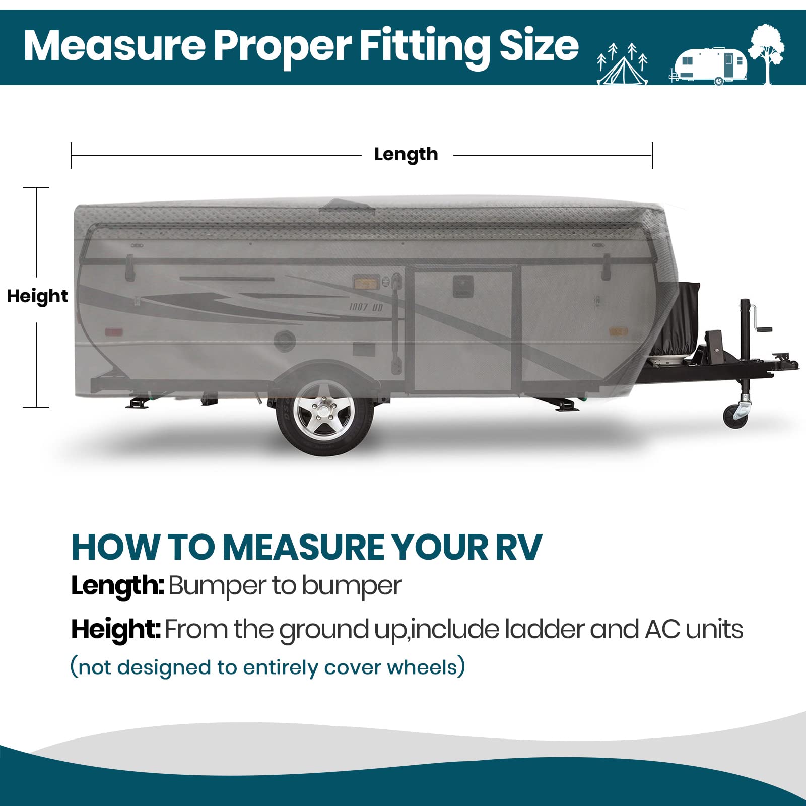 Xgear Upgraded 5-Layer Pop-Up Camper Cover - Breathable Ripstop Fabric with UV Protection - Fits 14'-16' RVs - Perfect for Outdoor Storage & Travel Protection