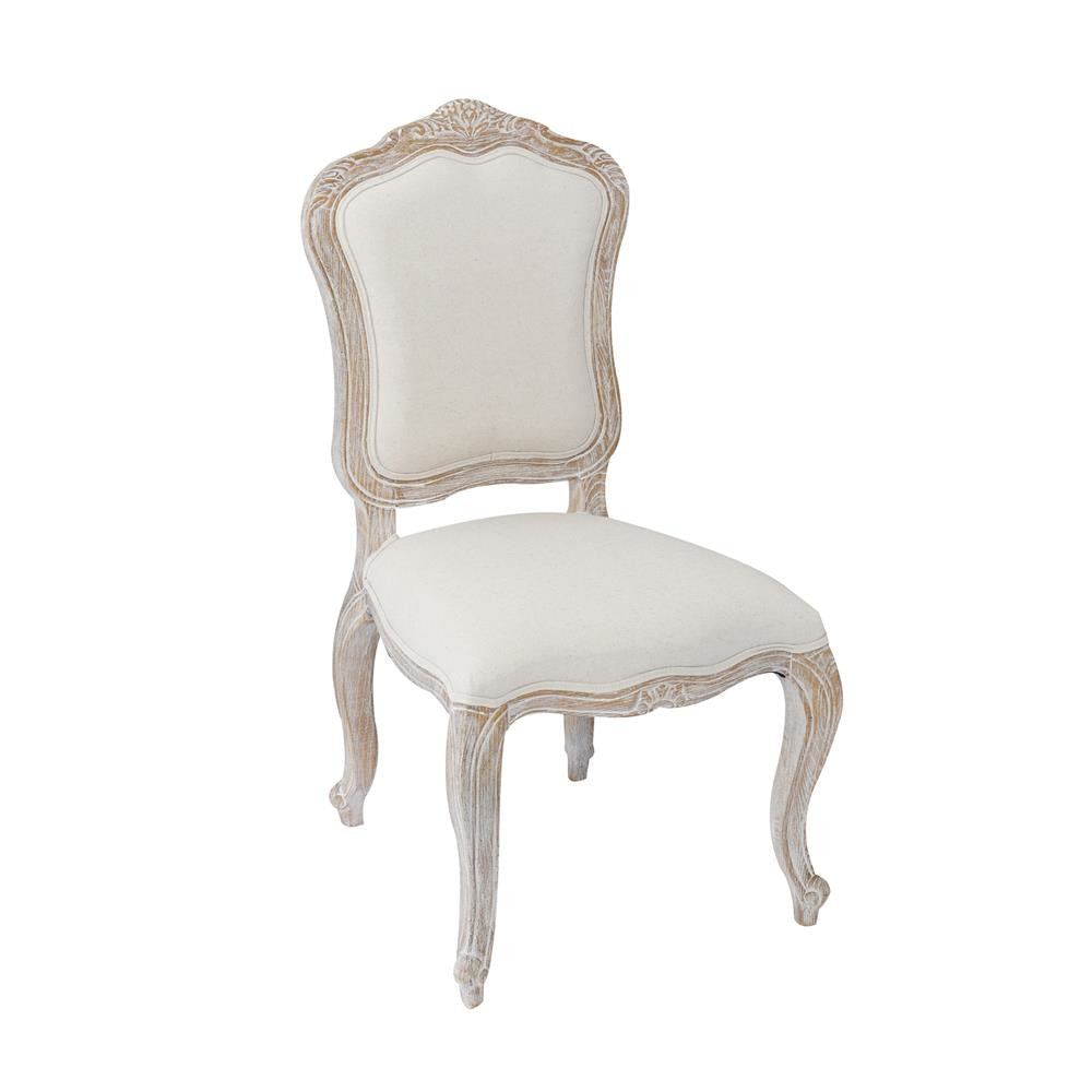 2X Dining Chairs - Linen Fabric Upholstered, Beige & White Washed Oak Wood Finish - Perfect for Kitchen, Dining Room, or Breakfast Nook
