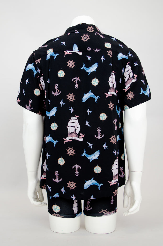 Dino Shirt for Men - Stylish Sailor Design Woven Bamboo Fabric - Perfect for Casual Wear & Summer Outfits