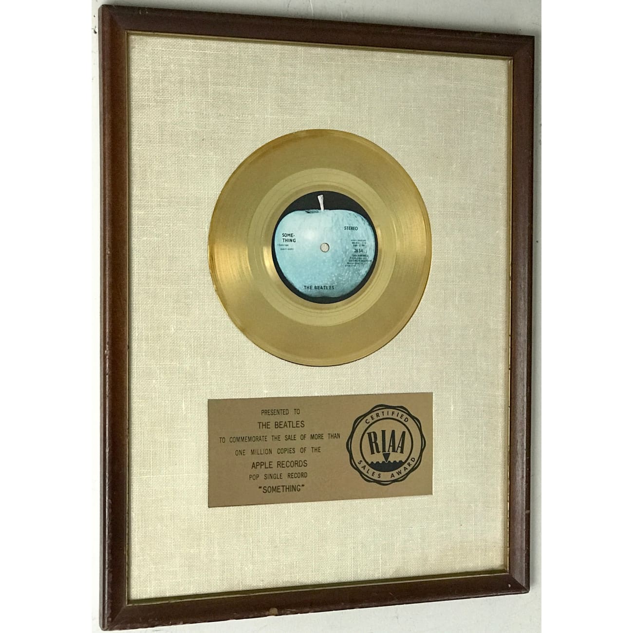 The Beatles 'Something' RIAA Gold 45 Award - Rare Collectible for Music Memorabilia & Beatles Fans - Perfect for Display in Home, Office or Music Studio