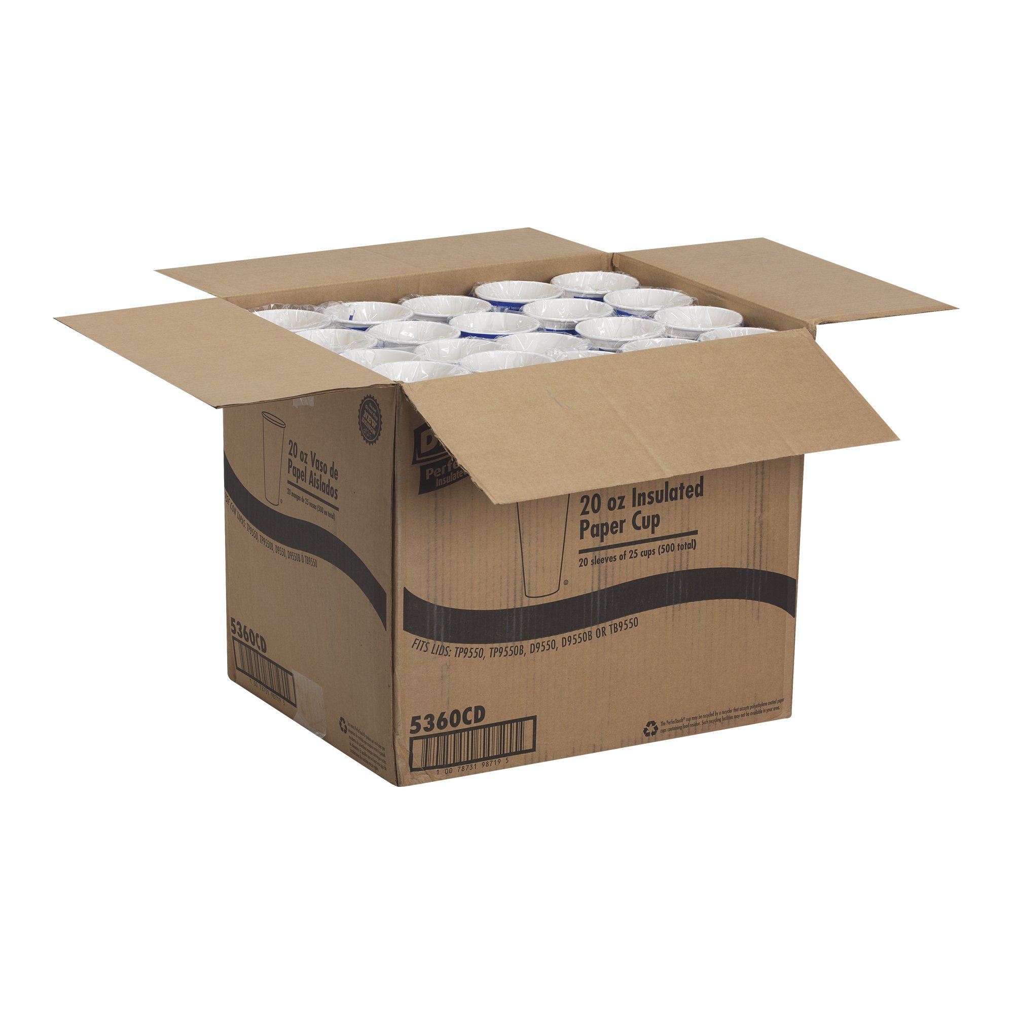 Dixie PerfecTouch 20 oz. Insulated Paper Coffee Cups - 500 Count (25/Sleeve, 20 Sleeves/Case) - Hot & Cold Drink Containers for Office, Cafes & Home Use - Black Coffee Haze Design by GP PRO (Georgia-Pacific)