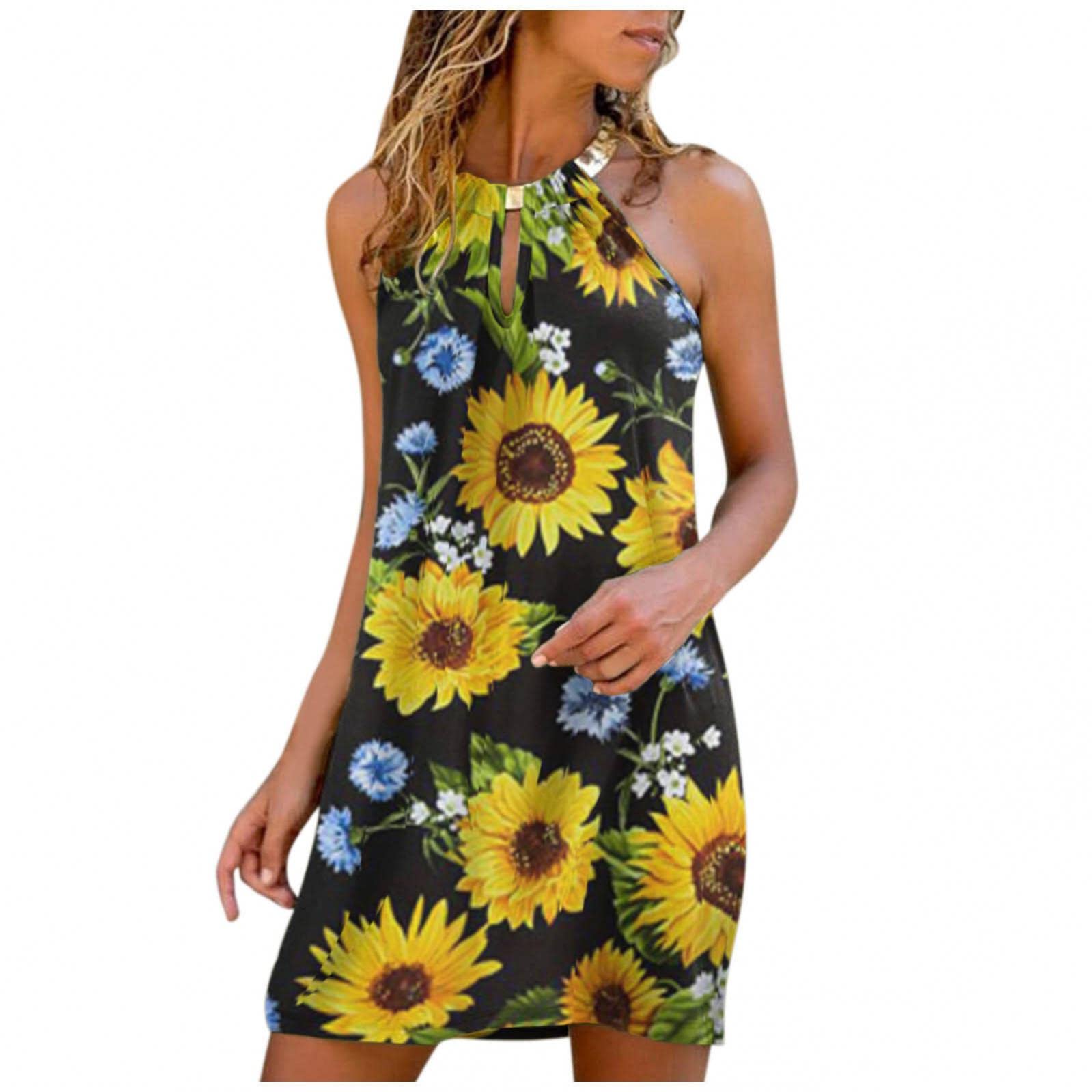 Nulairt Women's Halter Neck Sleeveless Boho Mini Dress - Summer Casual Sundress for Beach Party, Vacation & Date Night | Flowy A-Line Dress for 2021-2023 Fashion Trends