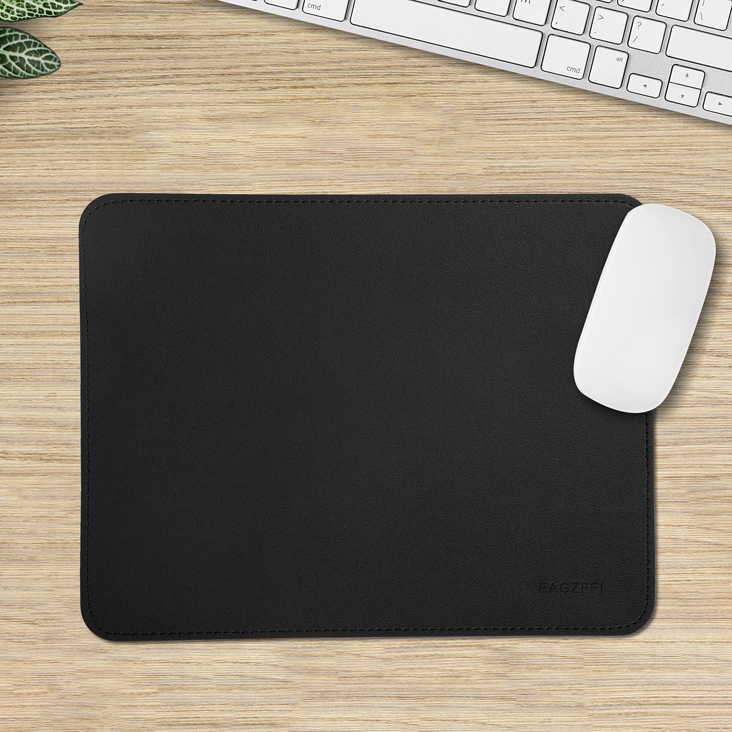 Premium Leather & Wood Double-Sided Mouse Pad with Stitched Edges - Non-Slip Desk Mat with Built-in Coaster for Laptop, PC, Office & Home Use (8x11 Inches, Black) - Ideal for Workstations, Gaming Setups & Home Offices