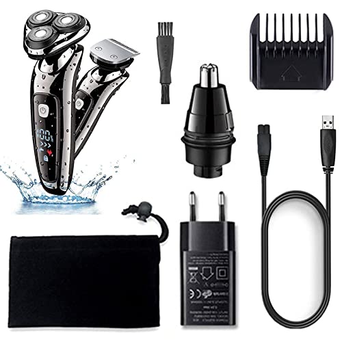 Premium Waterproof Electric Razor for Men - Rechargeable Cordless Beard Trimmer & Body Groomer Kit with Powerful Motor - Perfect for Face Shaving, Body Hair Trimming & Travel Use