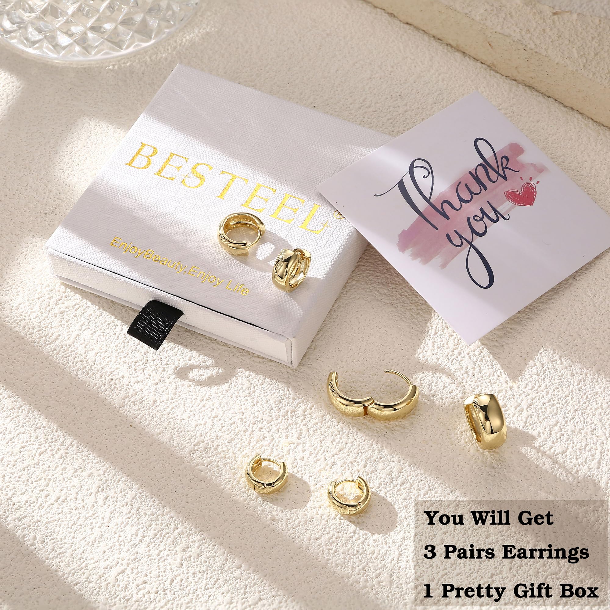 Chunky Gold Hoop Earrings for Women - 14K Gold Plated Hypoallergenic Huggie Hoops Set for Sensitive Ears | Thick Stackable Hoop Earrings for Everyday Wear, Parties & Gifts