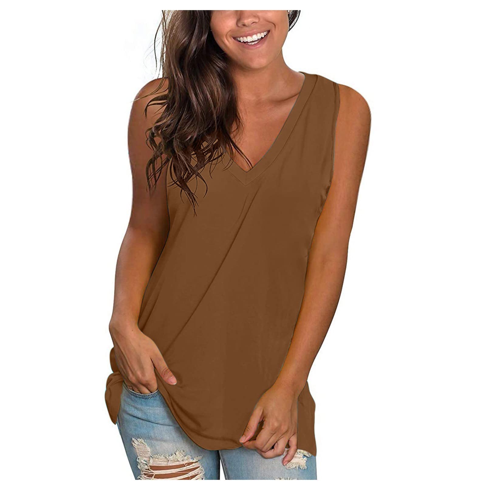 Women's Cotton V-Neck Tank Tops - Summer Sleeveless Blouse for Casual Wear