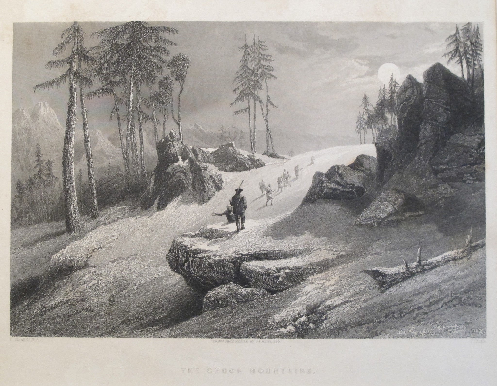 1845 Original Lithograph of The Choor Mountains by George Francis White - Antique Art Print for Home Decor & Collectors