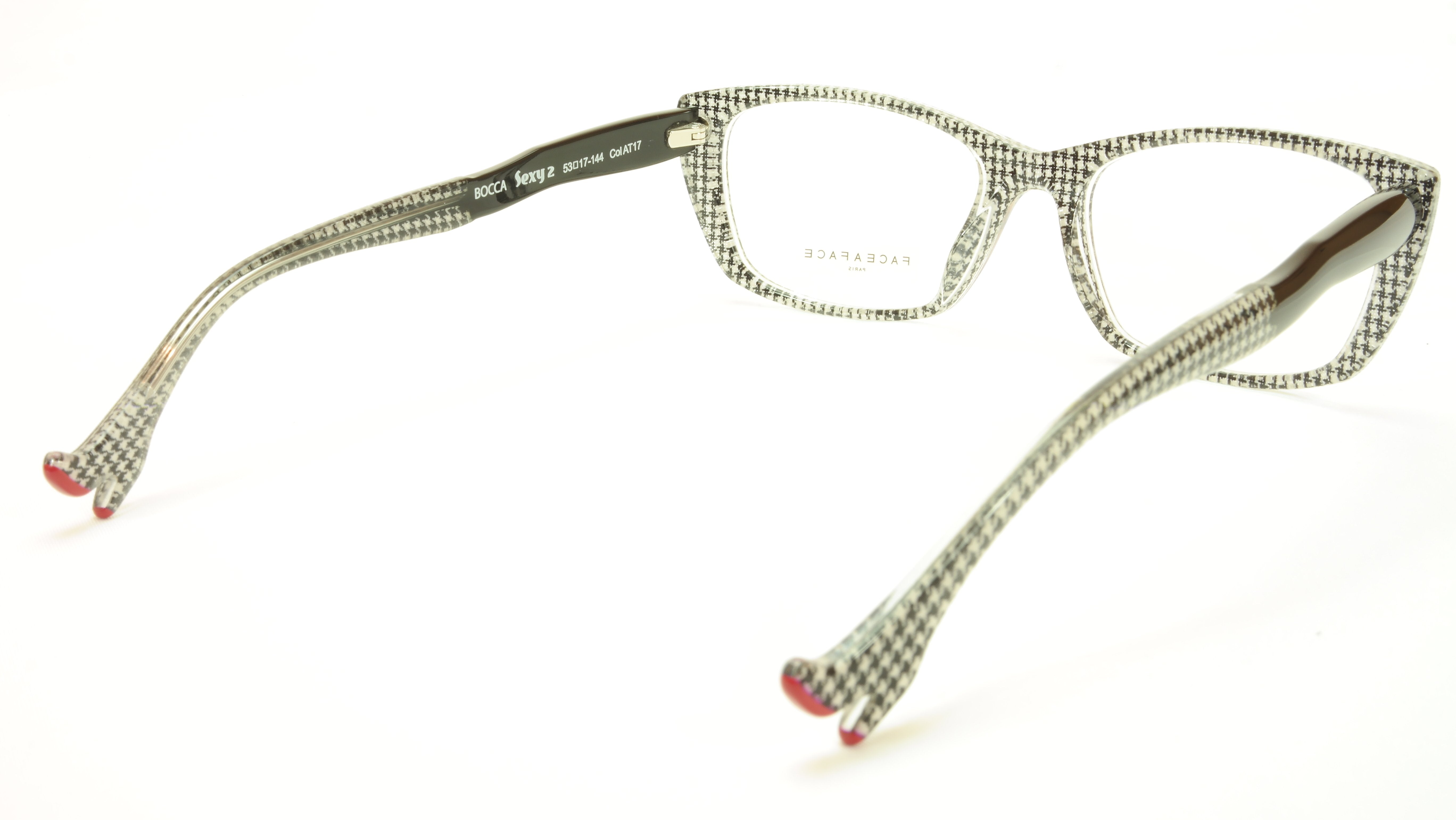 Face A Face Bocca Sexy 2 Col AT17 Houndstooth Black Red Eyeglasses - Italian Made Designer Glasses for Women - Perfect for Office, Reading & Fashion Accessories