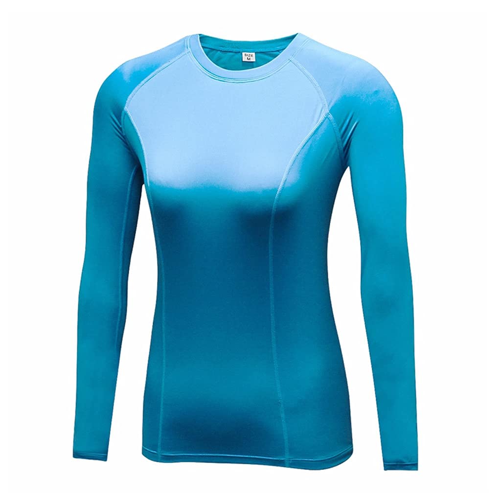EKDSPW Women's Running Compression T-Shirt - Quick Dry Long Sleeve Fitness Top for Women - Blue, Size L - Perfect for Jogging, Gym Workouts & Outdoor Activities