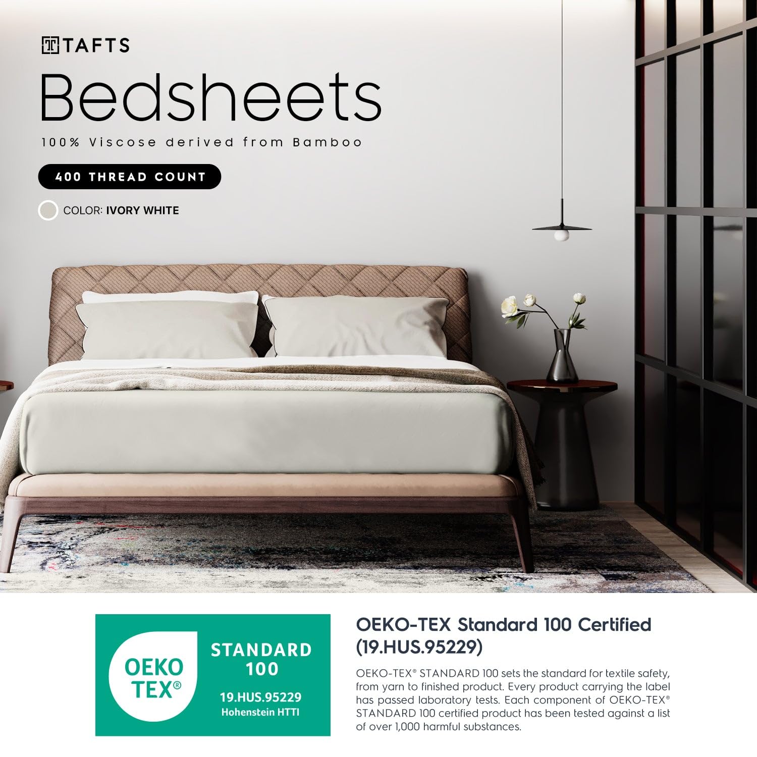 Tafts Queen Sheets Set - 100% Bamboo Viscose Bedding, Ultra Soft & Cooling Sheets with Double Stitched Edges, Lifetime Quality Guarantee (Ivory White) - Perfect for Hot Sleepers & Luxury Bedroom Decor