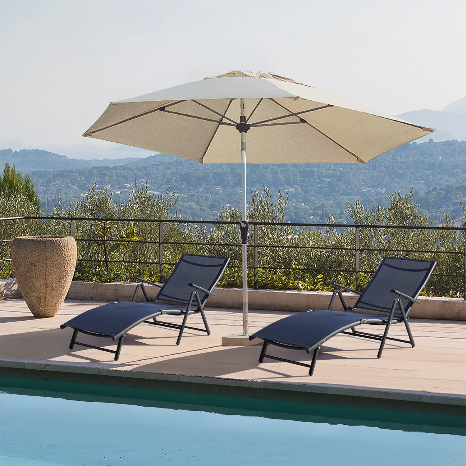 Devoko 2-Pack Adjustable Folding Outdoor Lounge Chairs - Waterproof Patio Chaise Lounge for Poolside, Beach, Backyard & Garden Relaxation (Blue)