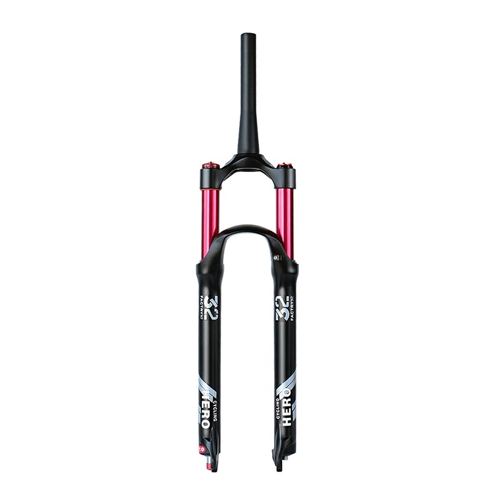 100mm Travel Rebound Adjustable Mountain Bike Air Suspension Forks - 26/27.5/29 Inch, Matte Black Disc Brake MTB Front Fork with Threadless Steerer | Tapered Manual Lockout | Ideal for Trail Riding, Downhill & Cross-Country Biking