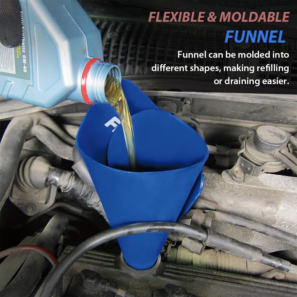 FIRSTINFO F3555B Large Flexible Funnel (21.8 inches) - Spill-Free Oil Filling Tool for Car, Motorcycle & Home Use | Reusable & Moldable Draining Funnel for Easy Oil Changes & Fluid Transfers