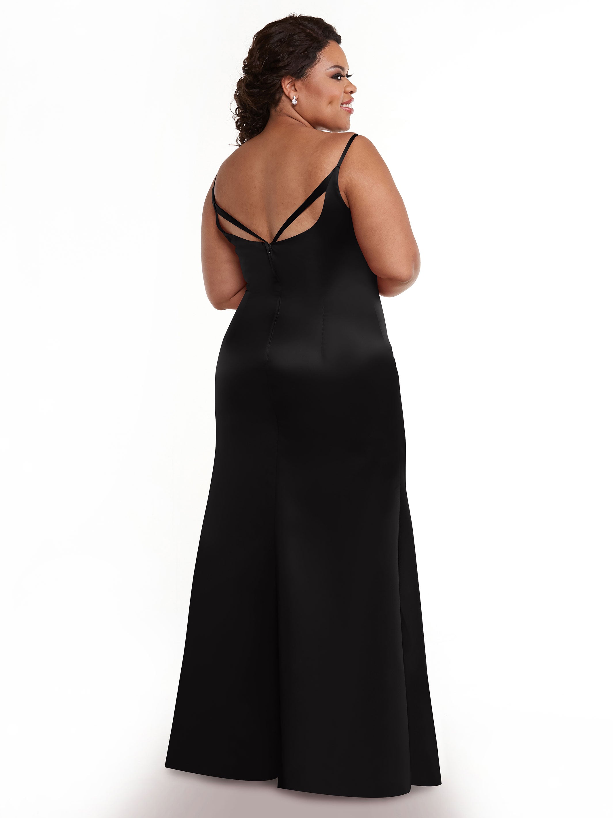 Elegant 80132 Fit and Flare Satin Bridesmaid Dress with Thigh High Slit - Perfect for Weddings, Proms, and Formal Events