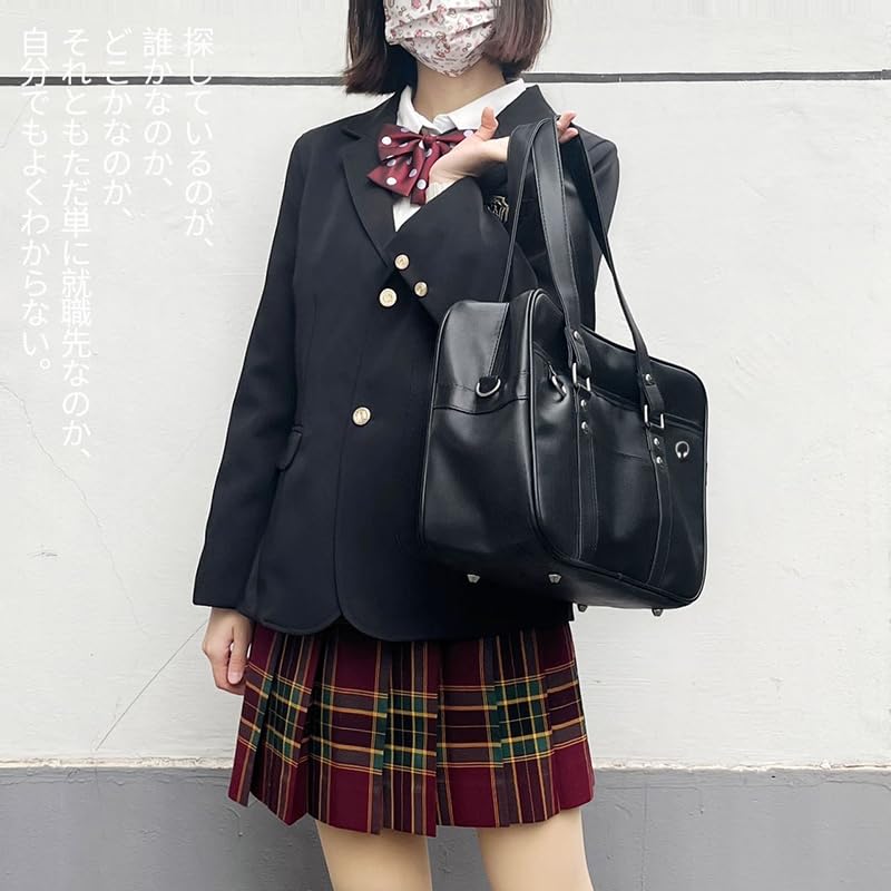 Japanese Style Large School Shoulder Bag - Faux Leather Tote & Crossbody Messenger Bag with Pink Pompom Strap - Perfect for School, Work, Travel & Daily Use