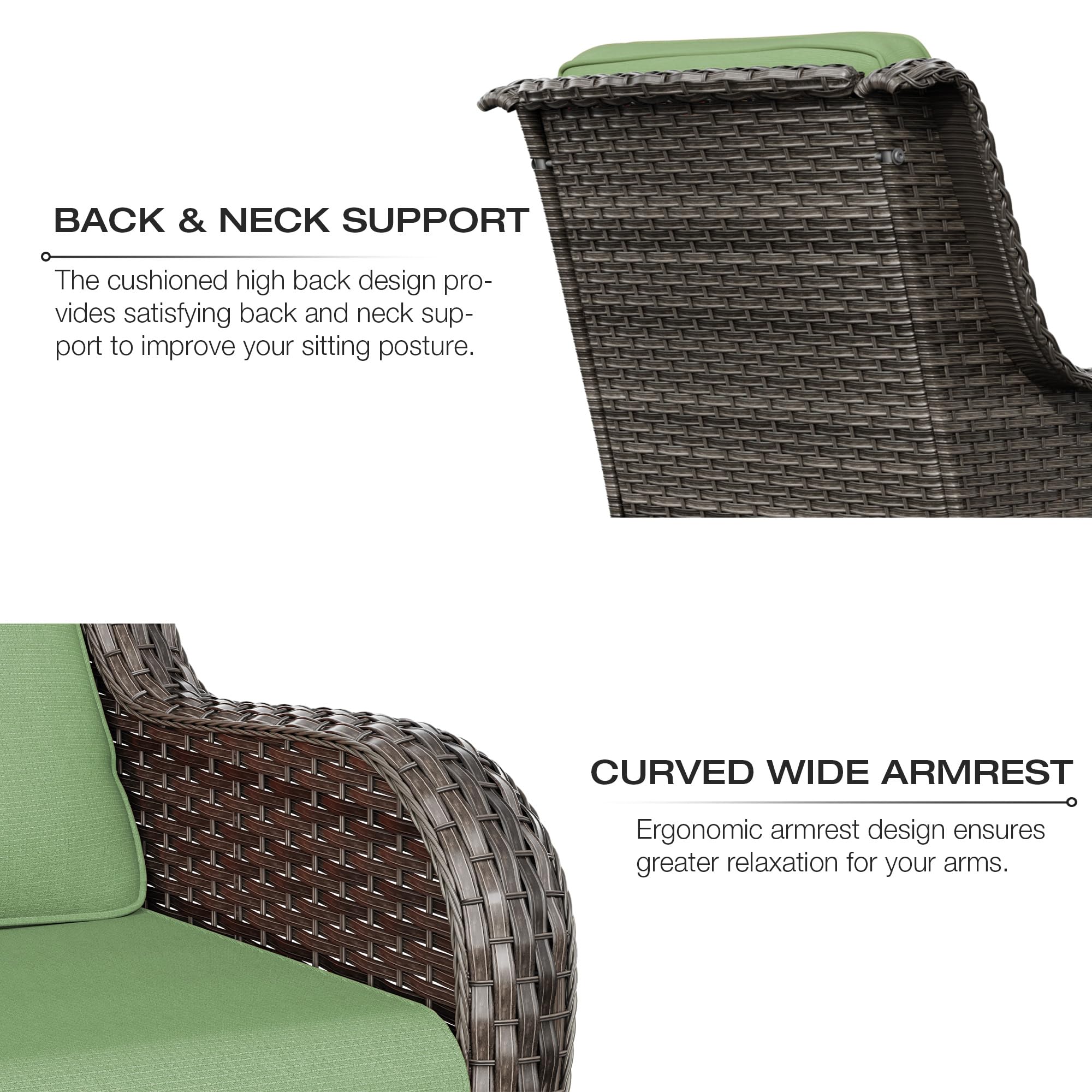 Joyside 2-Piece Outdoor Wicker Dining Chair Set - PE Rattan Patio Chairs with 4-Inch Cushions, Mixed Grey/Green - Perfect for Garden, Backyard, Deck & Poolside Relaxation