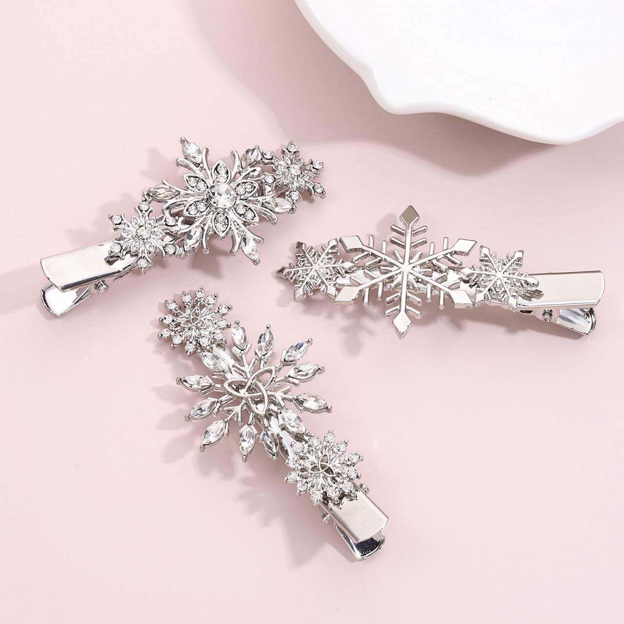 Christmas Snowflake Hair Clips - Rhinestone Crystal Hair Barrettes for Women & Girls (3pcs) | Winter Glitter Hair Accessories for Holiday Parties, Xmas Gifts & Frozen Themed Events