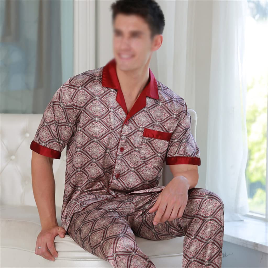Premium Men's Silk Pajama Set - Breathable Summer Sleepwear with Short Sleeve Top & Pants - Soft Home Lounge Wear for Comfortable Night Sleep & Relaxation - Perfect for Bedtime, Lounging & Vacation (Color: A, Size: XL)