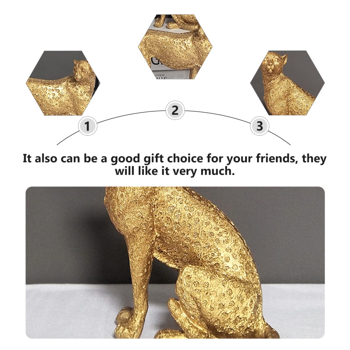 Golden Resin Leopard Statue - Home & Office Decor for Modern Spaces