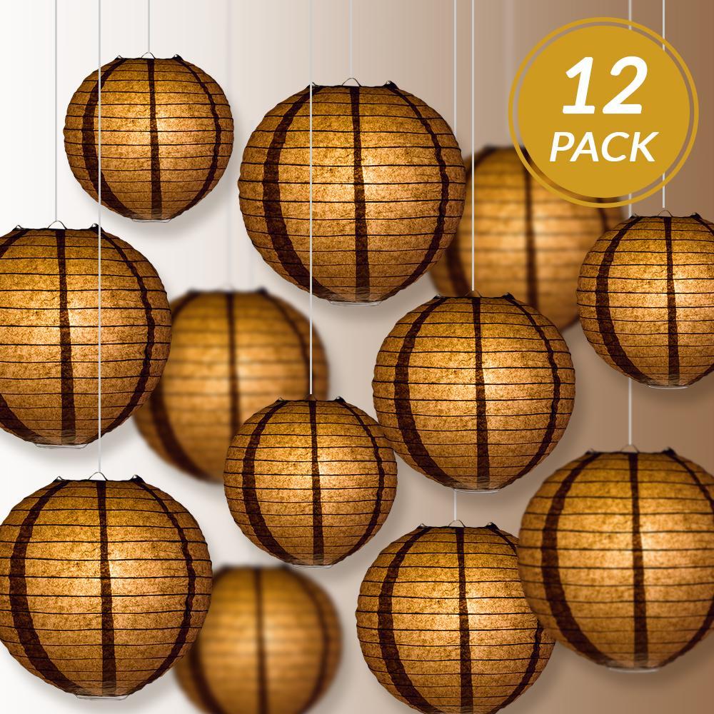 12-Piece Brown Paper Lantern Set for Wedding & Party Decorations - 12/10/8 Inch Chinese Hanging Lanterns - Perfect for Home, Garden, and Festival Decor