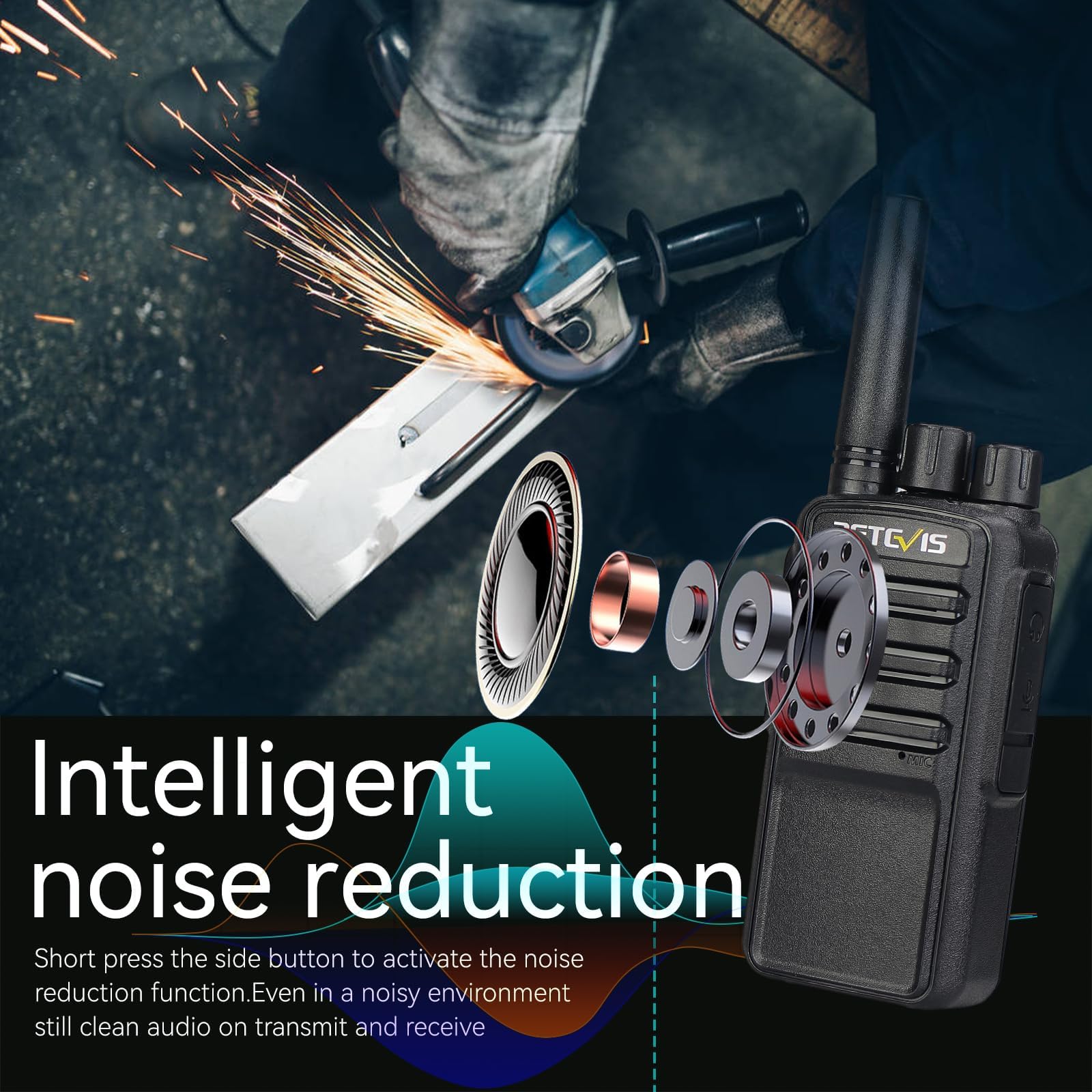 Retevis NR10 Long Range Walkie Talkies for Adults - Noise Canceling FRS Two Way Radios with 6-Way Multi Gang Charger, VOX Handsfree, Heavy Duty 2 Way Radios (6 Pack) - Ideal for Factory, Workshop, Construction Site, Outdoor Adventures & Emergency Communication