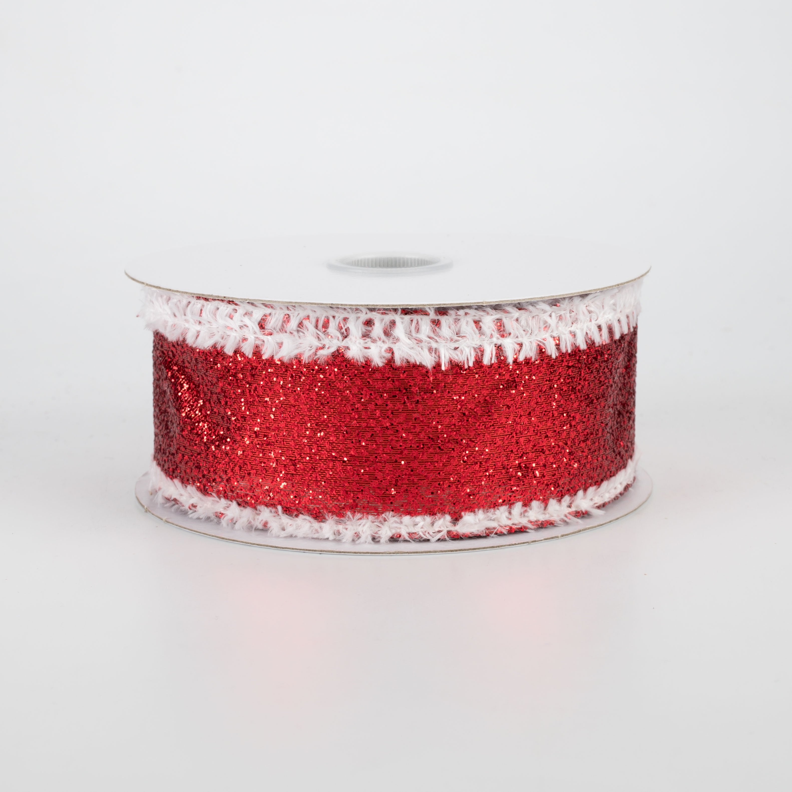 1.5 Inch Metallic Glitter Snow Edge Ribbon - Red Christmas Decoration Ribbon (10 Yards) for Gift Wrapping, Tree Trimming, Holiday Crafts and DIY Projects