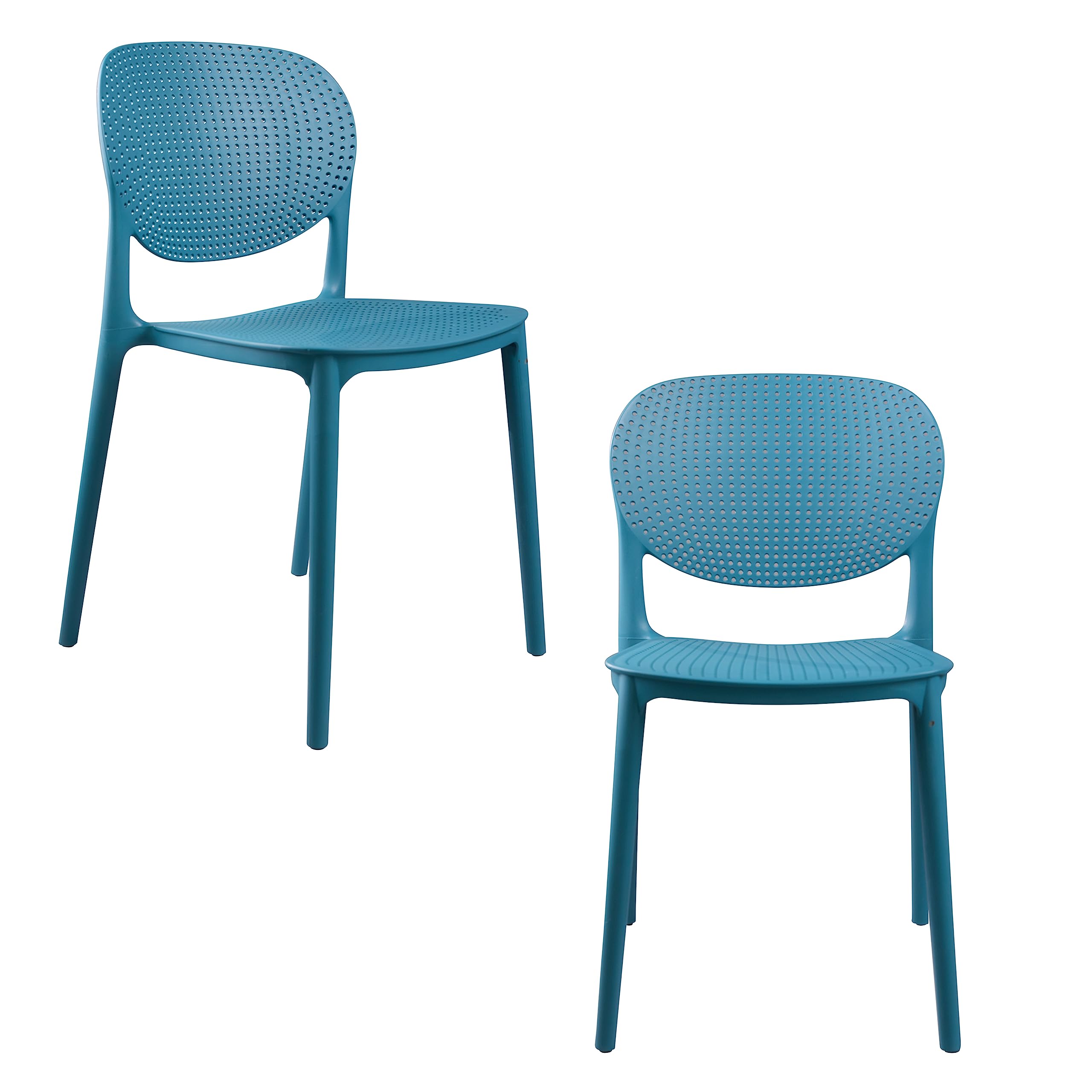 CozyBlock MESH Perforated Stackable Dining Chairs Set of 2 - Breathable Teal Blue Modern Chairs for Indoor & Outdoor Use - Perfect for Patio, Dining Room, Kitchen or Office