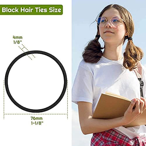 12 Pack 4mm Black Hair Ties - Strong & Durable Hair Bands for Women, Men & Girls - Thick Ponytail Holders for Medium to Thick Hair - Perfect for Workouts, Office & Daily Use - Black