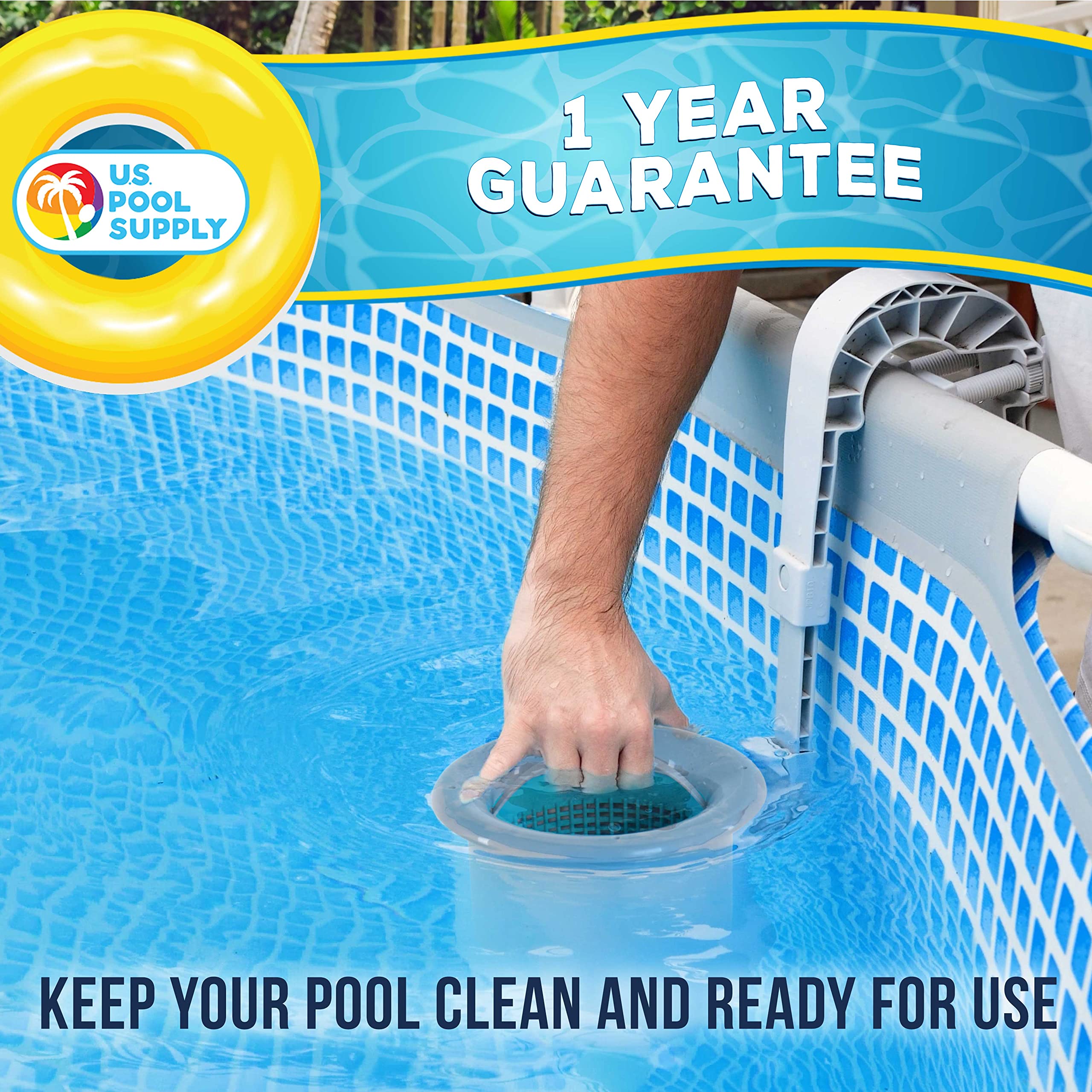 U.S. Pool Supply Pool Skimmer - Above Ground Floating Surface Skimmer with Debris Basket | Wall Mount for Inflatable, Tubular & Metal Frame Pools | Perfect for Backyard, Vacation Homes & Community Pools