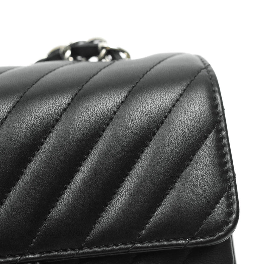 Chanel Chevron Mini Rectangular Flap Bag in Black Lambskin Leather with Silver Hardware - Perfect for Evening Events & Luxury Fashion Accessories