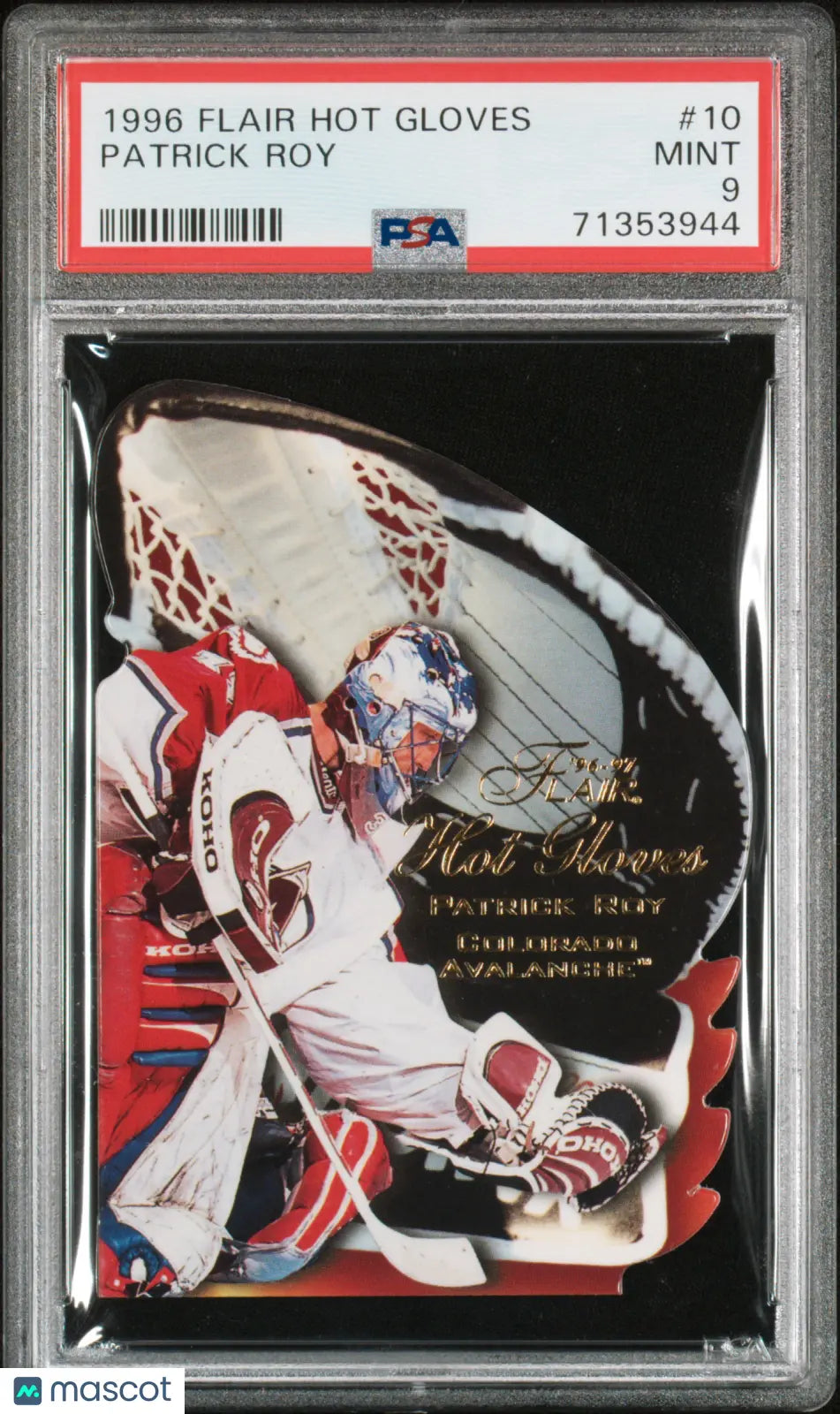 1996 Flair Hockey Hot Gloves Patrick Roy #10 PSA 9 Mint Condition - Rare Vintage Hockey Card for Collectors & Investors | Perfect for Display, Trading, and Sports Memorabilia Collections