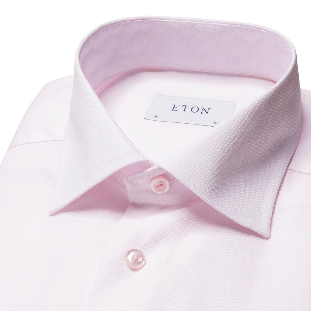 ETON Men's Semi-Solid Twill Dress Shirt - Single Cuff, Contemporary Slim Fit, Light Pink - Perfect for Business Casual & Office Wear