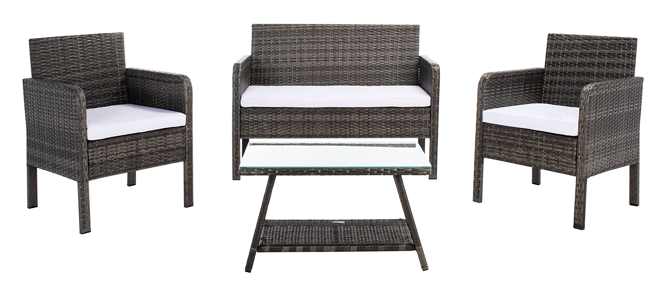 SAFAVIEH Outdoor Collection Aboka Grey Brown/White 4-Piece Patio Cushion Set - Water-Resistant Conversation Furniture Cushions for Garden, Deck, Poolside & Backyard Relaxation (PAT7505C)
