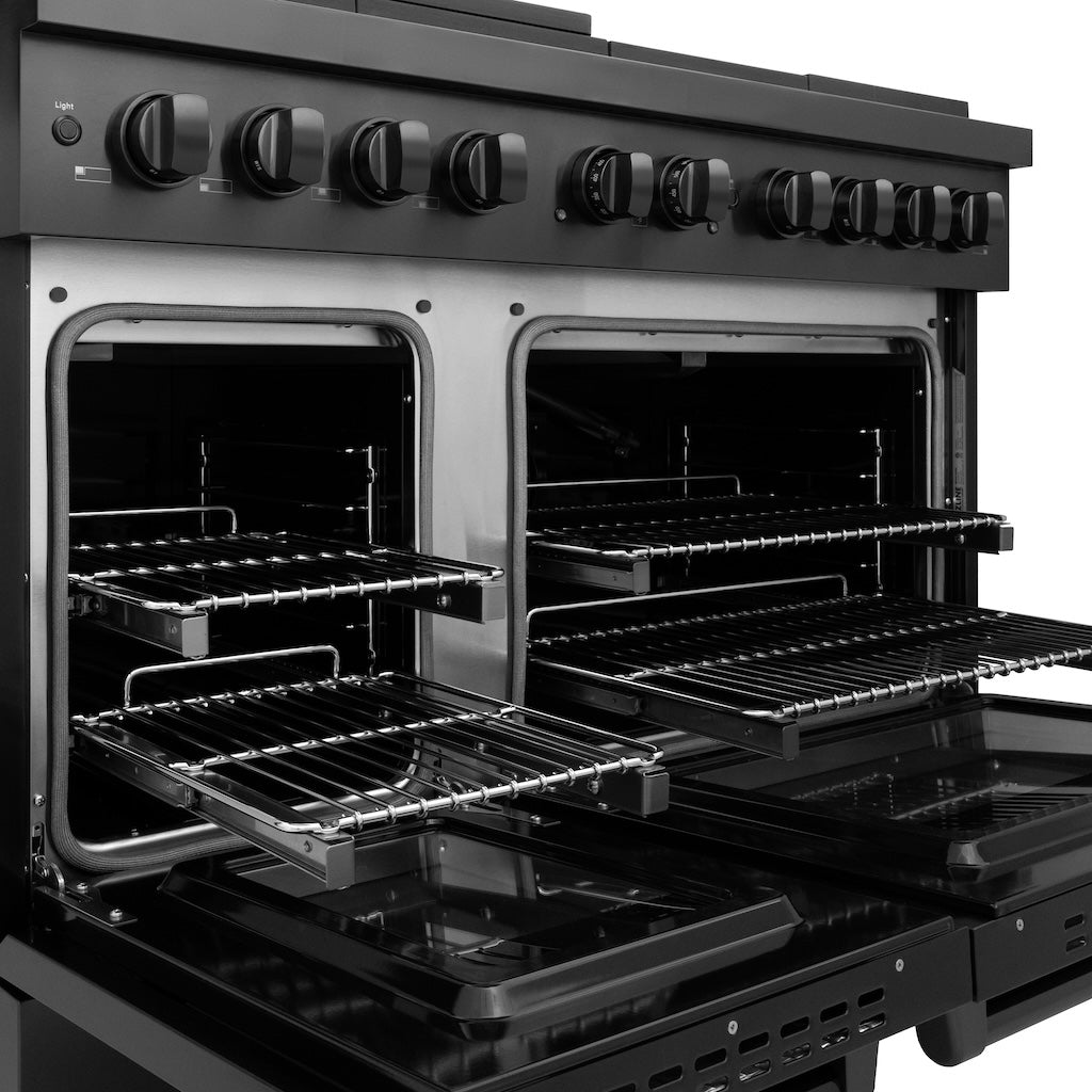 ZLINE 48-Inch 6.7 cu. ft. Black Stainless Steel Double Oven Gas Range with 8-Burner Cooktop (SGRB 48) - Perfect for Large Kitchens, Holiday Cooking & Entertaining