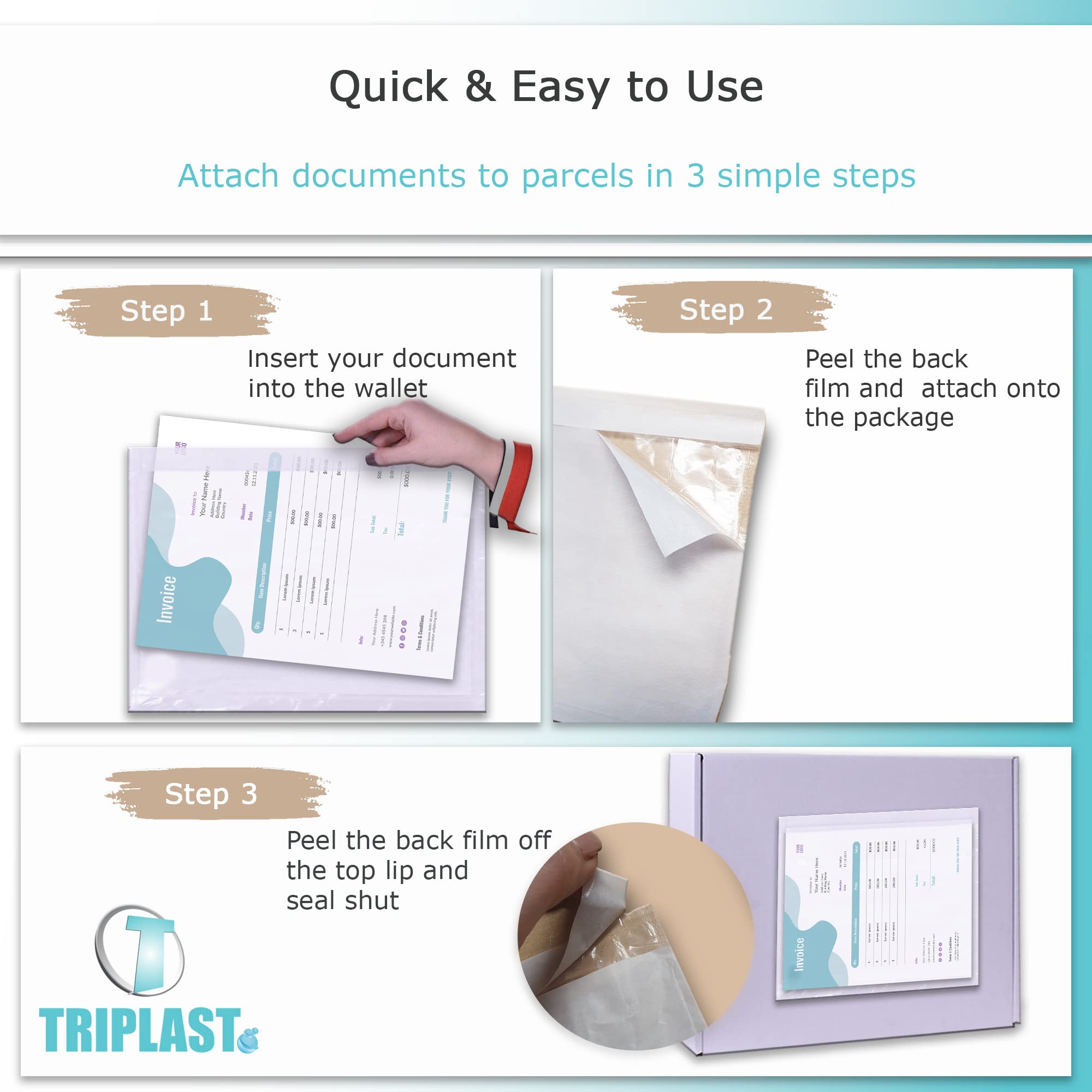 200-Pack A4 Clear Plastic Envelopes (328x230mm) - Peel & Seal Document Sleeves for Shipping | Waterproof Mailing Wallets for Invoices, Packing Slips & Delivery Notes | Perfect for E-commerce, Office Mailings & Parcel Attachments