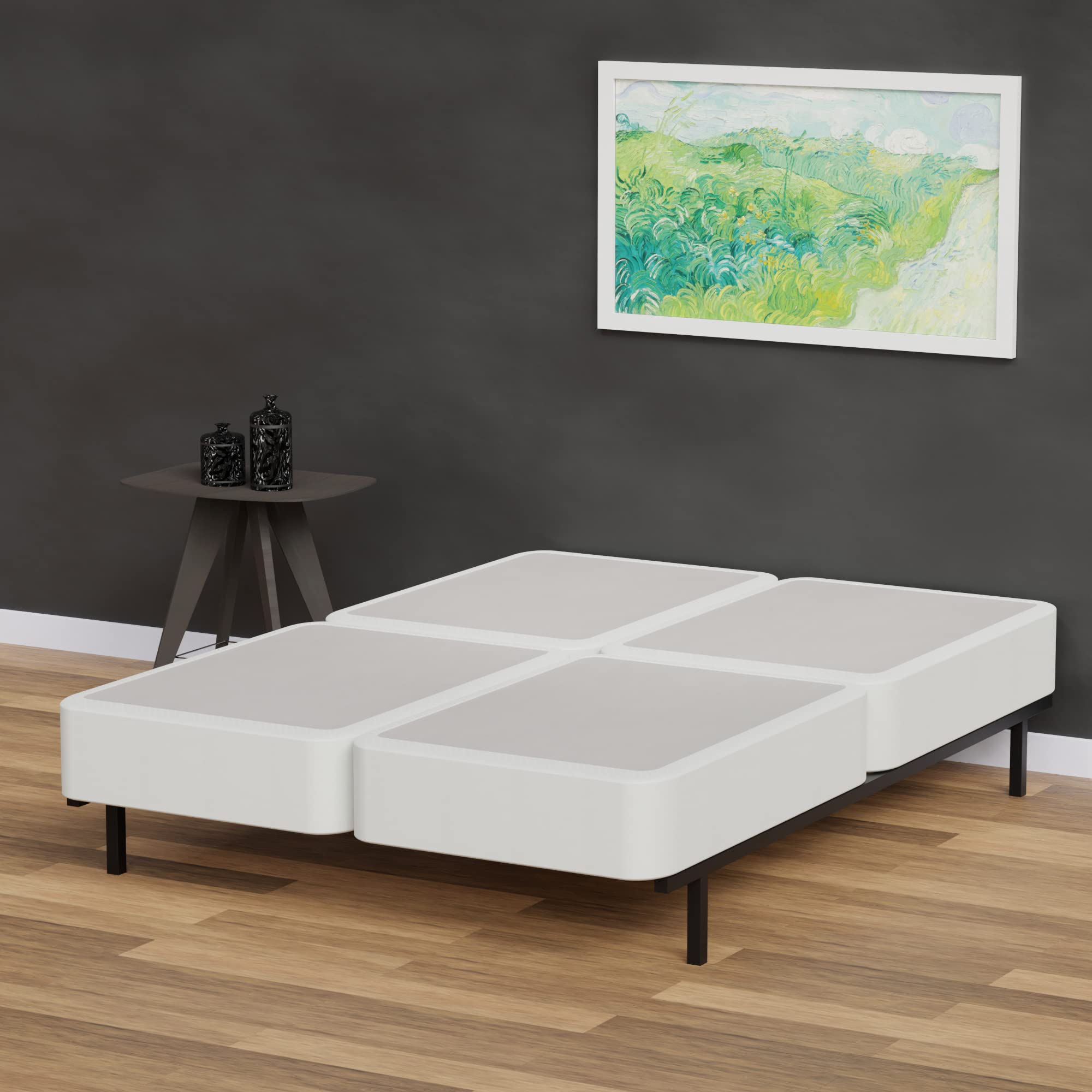 Treaton 4-inch Wood Split High Profile Traditional Fully Assembled King Size Bed Frame - Strong & Durable White Mattress Foundation Box Spring with Foldable Design | Perfect for Master Bedrooms, Guest Rooms & Small Spaces