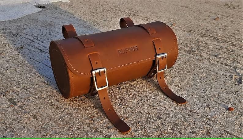 Genuine Leather Under Seat Bicycle Bag - Premium Handcrafted Bike Saddle Bag with Brass Buckle, Cell Phone Holder & Free Waterproof Cover | Perfect for Cycling Commutes, Mountain Biking & Urban Rides (Brown)