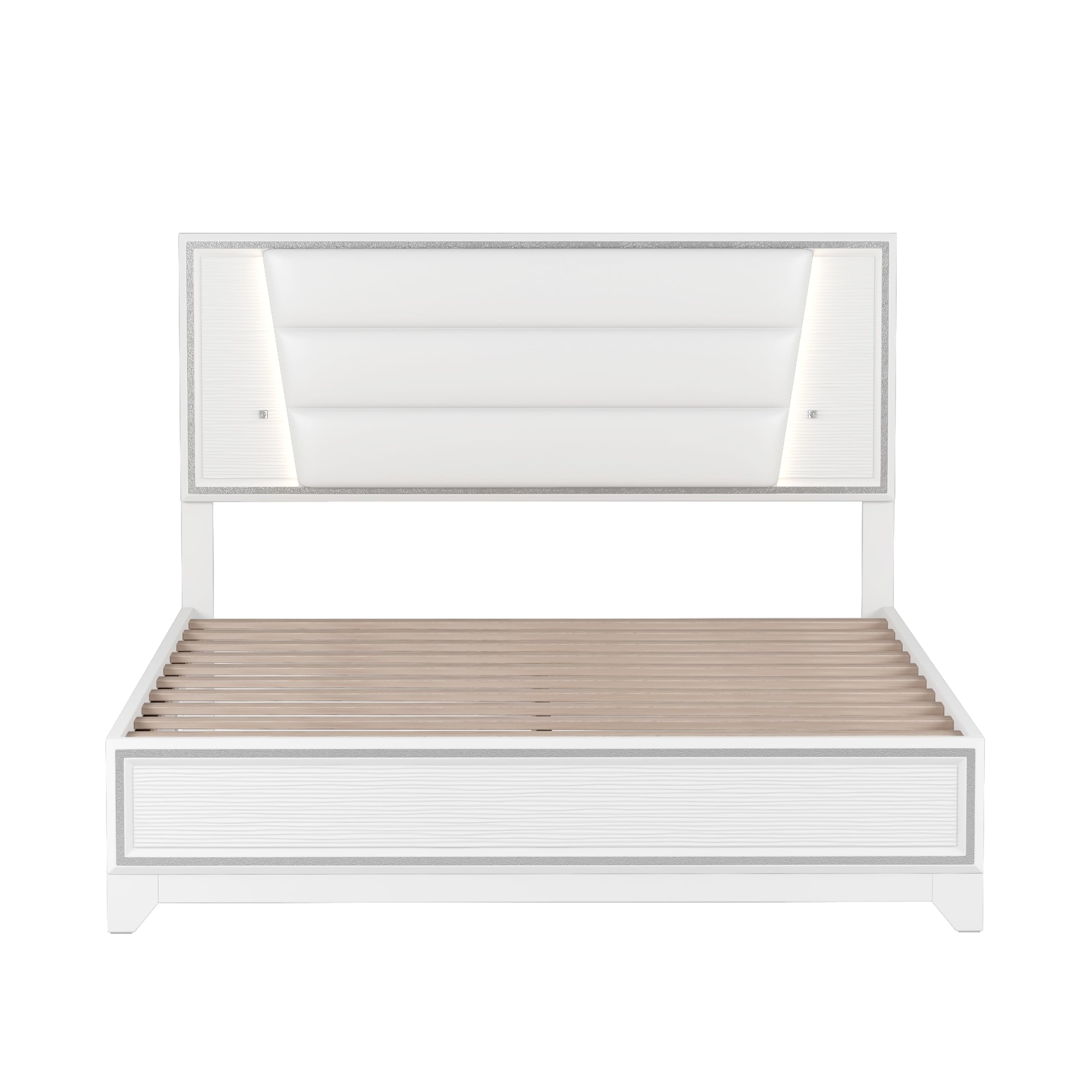 Harper & Bright Designs 3-Piece Queen Size Bedroom Set with LED Lights - Upholstered Bed, Nightstands & Dresser with Metal Handles - Modern White Wood Furniture for Master Bedroom, Guest Room & Apartment Decor