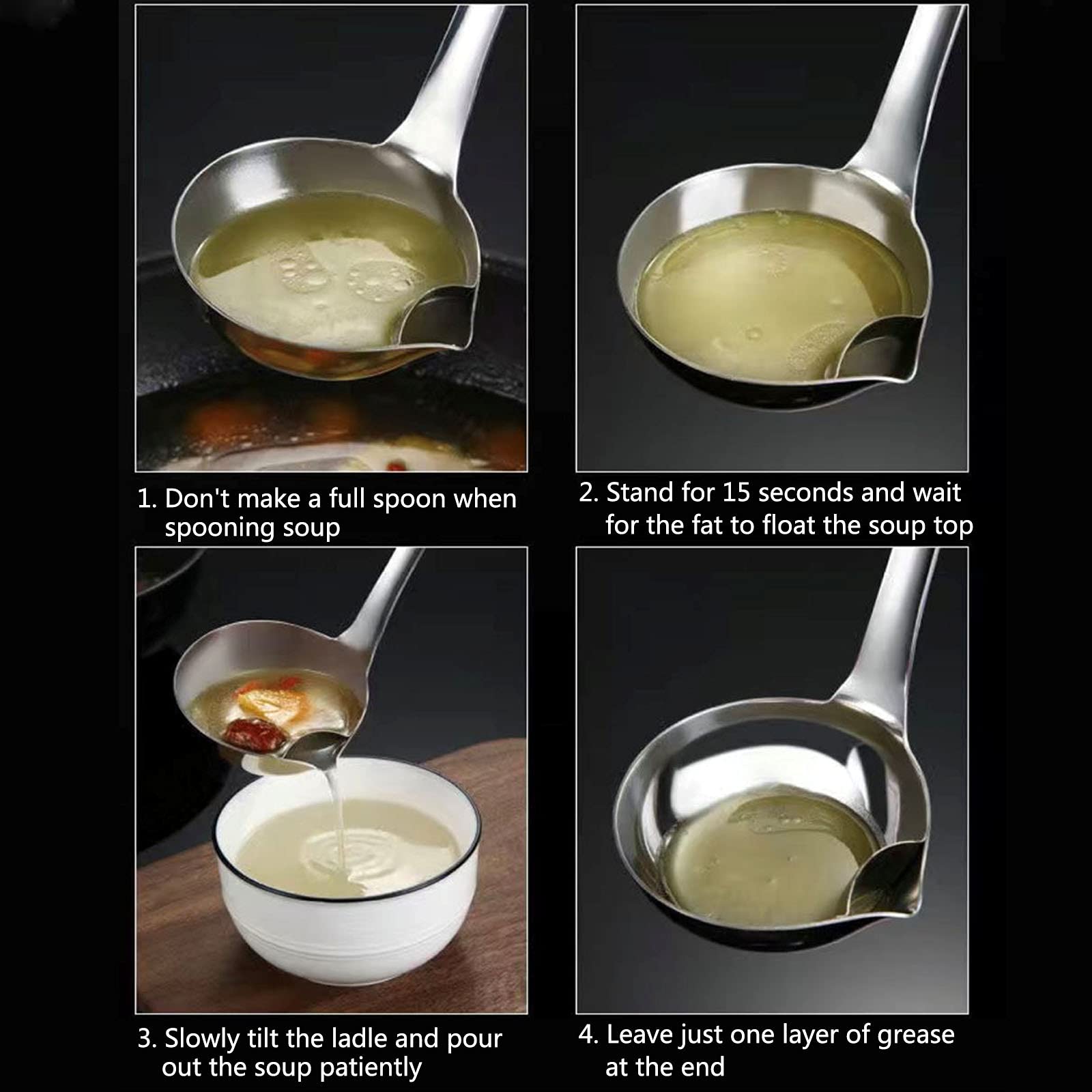 Premium Stainless Steel Gravy Ladle with Heat-Resistant Handle & Grease Separator - Perfect for Cooking, Serving Soups & Sauces (1 Pack, Black) - Ideal for Kitchens, Restaurants & Catering Events