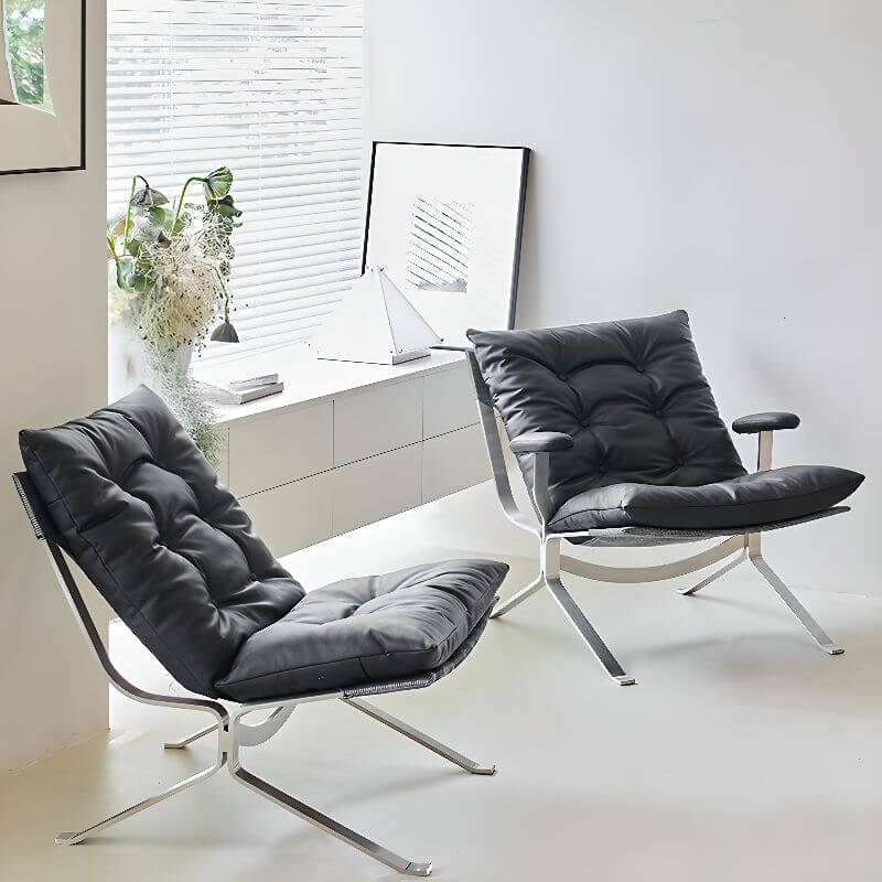 Midnight Black Stitch Tufted Reclining Accent Chair with Tufted Back & Removable Cushions - Includes Arms & Ottoman - Modern Living Room Furniture for Relaxing & Home Theater Seating