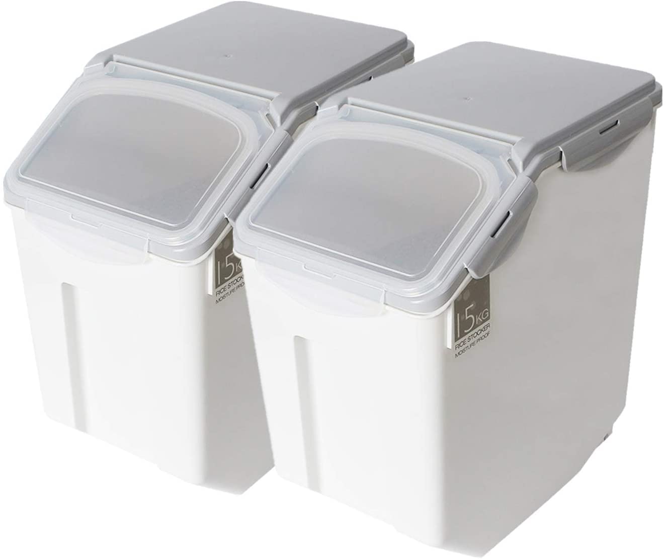 2-Pack 15 Liter Airtight Rice Storage Containers with Locking Lids & Wheels - Large Food Storage Bins for Rice, Flour, Pet Food - Perfect for Kitchen Pantry Organization & Bulk Food Storage