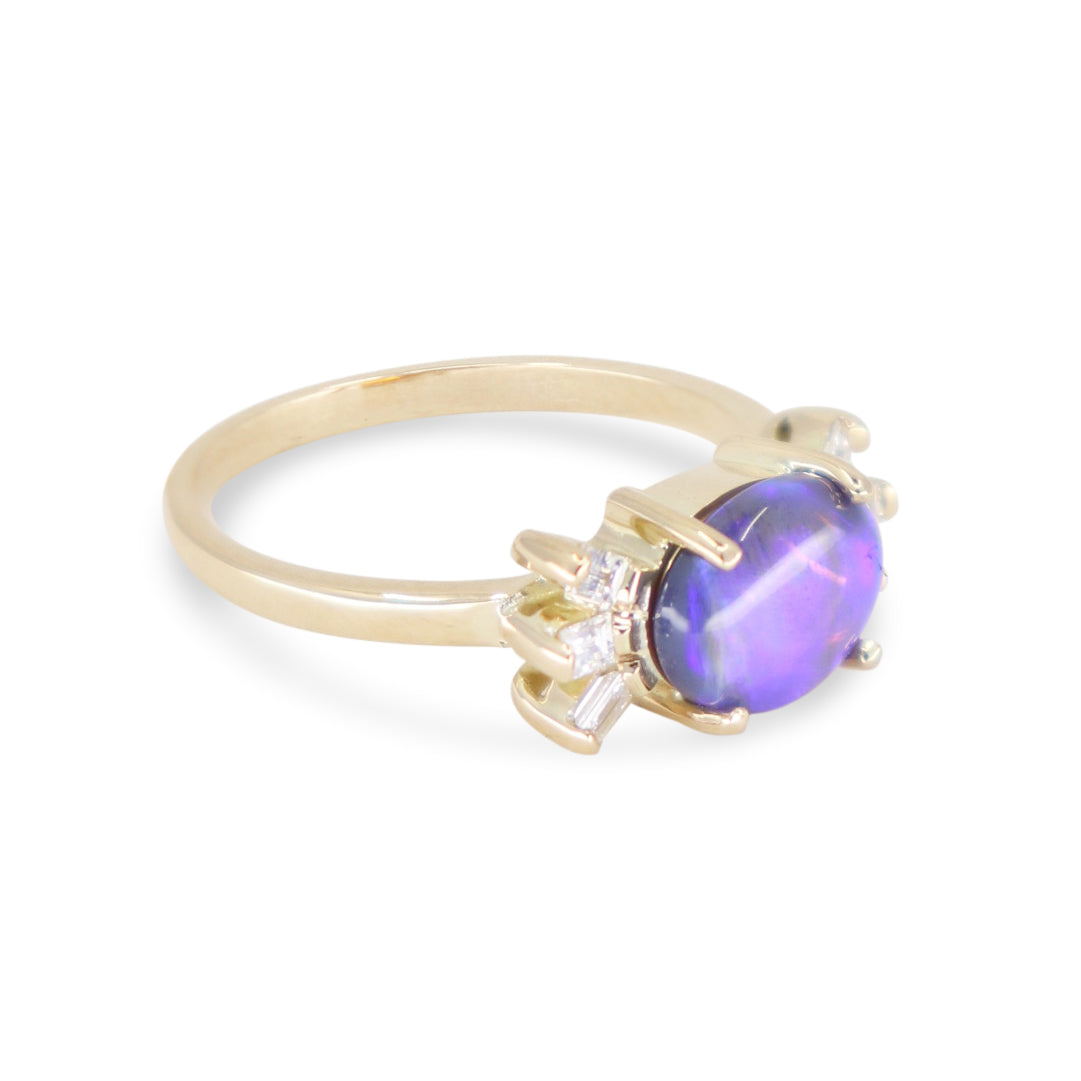 Glimmer Australian Opal & Diamond 9K Yellow Gold Wedding Band Ring - Perfect for Engagement, Anniversary & Special Occasion Gifts