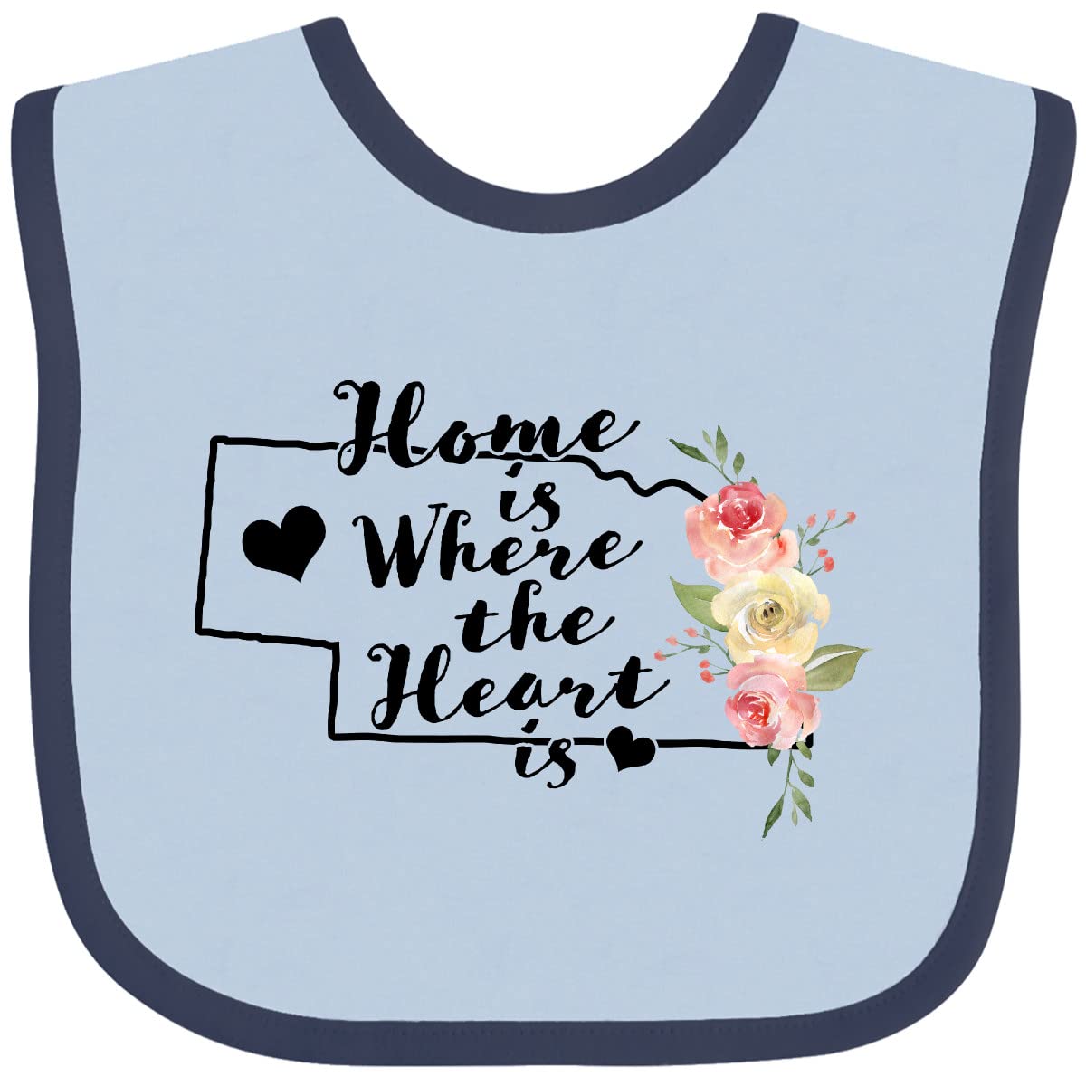 Inktastic Nebraska Home Is Where the Heart Is Watercolor Floral Baby Bib - Soft Cotton Drool Bib for Infants, Perfect for Feeding, Playtime & Photo Shoots
