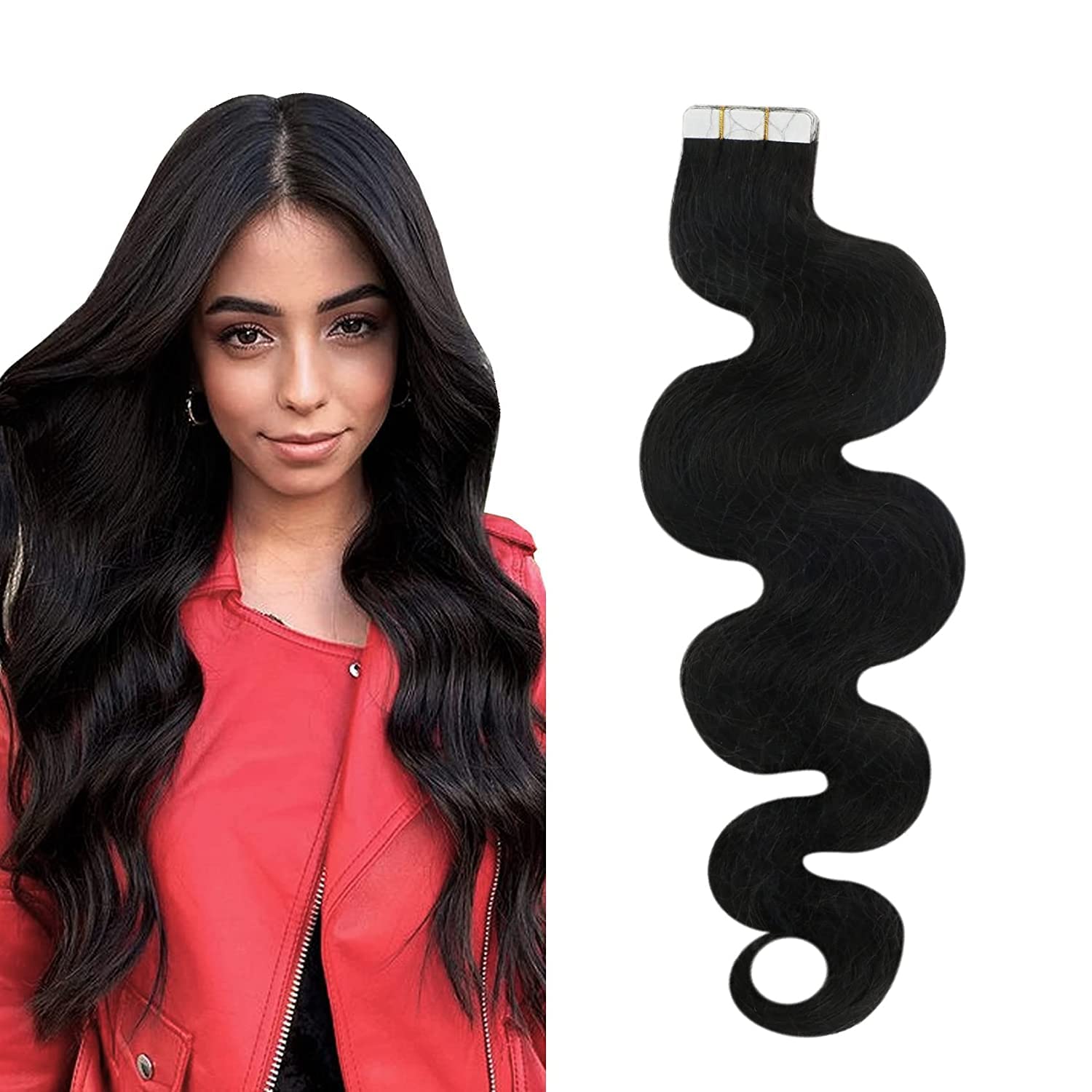 30 Inch Tape in Hair Extensions - 40pcs Body Wave Human Hair Weft - 100g Seamless Clip-in Extensions (Darkest Brown) for Volume & Length - Perfect for Parties, Weddings & Daily Styling