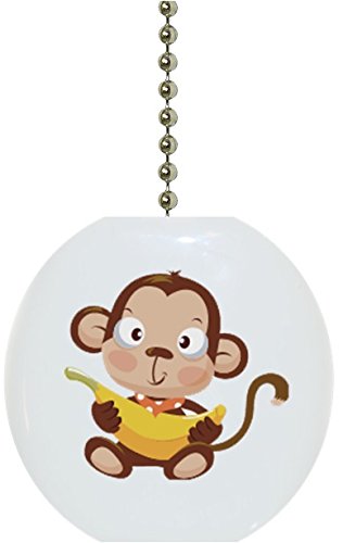 Funny Monkey with Bandana and Banana Ceramic Fan Pull - Whimsical Kitchen & Bathroom Decor for Vintage Style Homes