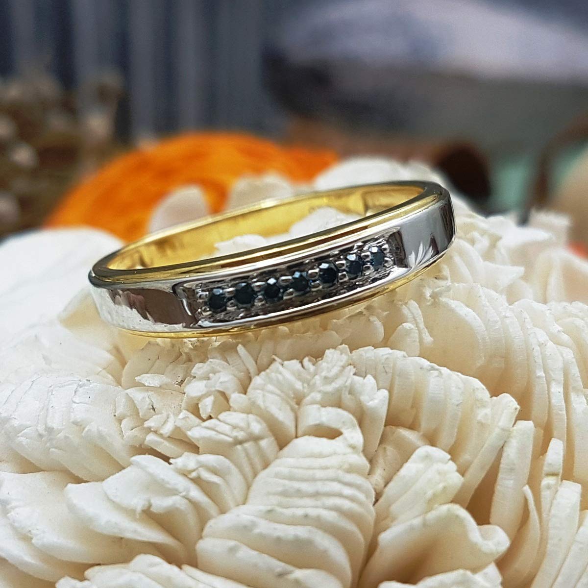 Dazzlingrock Collection 18K Yellow Gold Plated Sterling Silver Round Gemstone & Diamond Seven Stone Men's Wedding Band Ring - Perfect for Engagement, Anniversary & Special Occasion Gifts