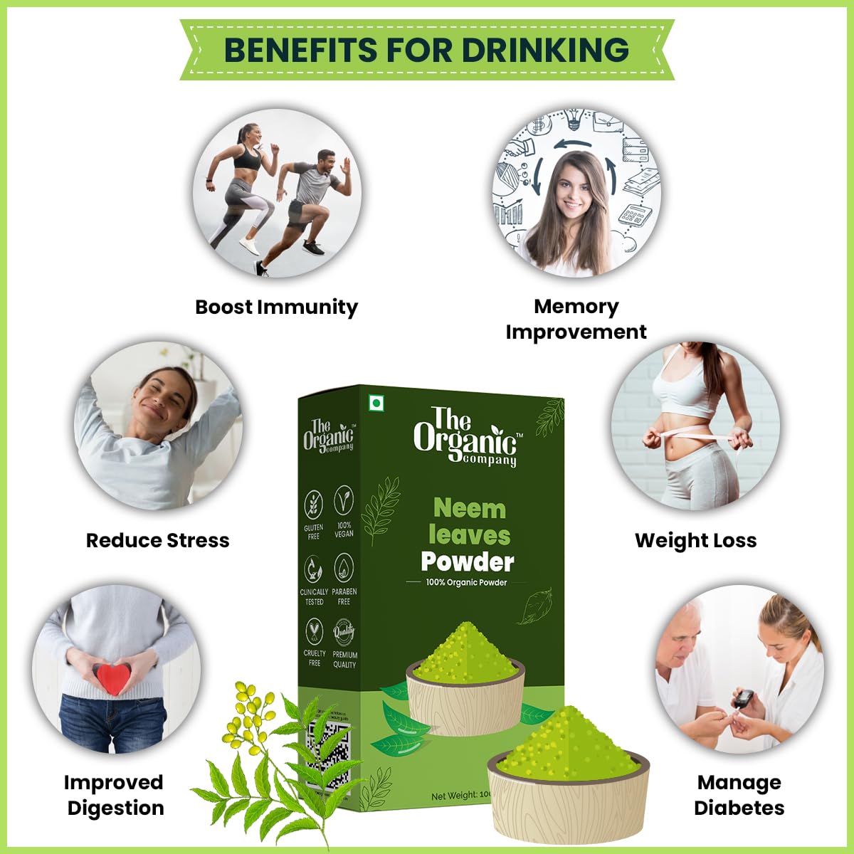 Organic Neem Leaf Powder for Skin Care, Hair Growth & Diabetes | Pure Natural Food Grade Powder for Face Packs, Juices & Herbal Remedies | Supports Healthy Skin, Hair & Blood Sugar Levels